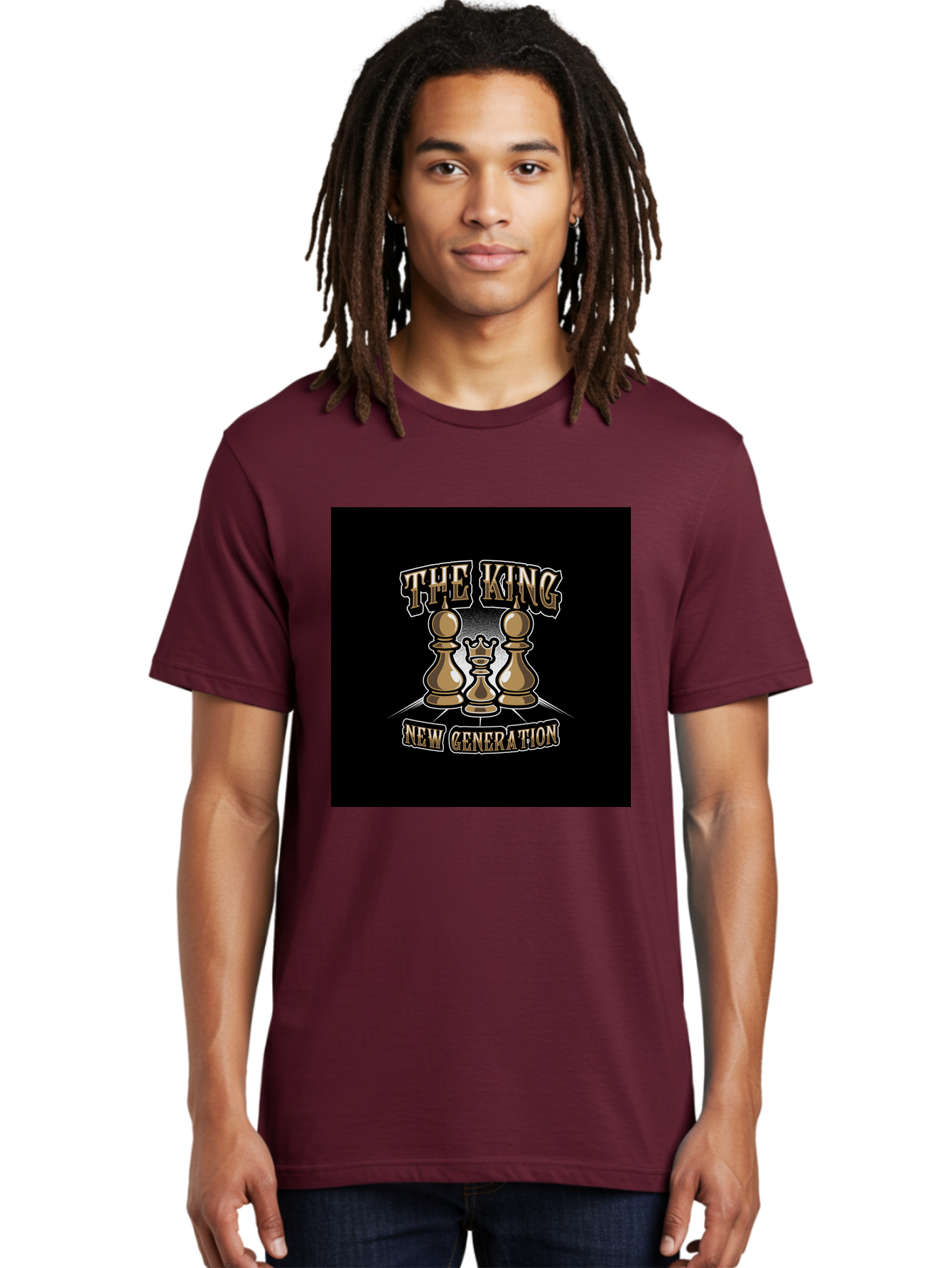The-King-New-Generation Men'S Graphic Tee, 100% Cotton, Comfortable Casual Summer Wear, Machine Washable, Chess Pieces, The King, New Generation, Leadership, Strategy, Gold Pieces, Pawn, Queen, King, Black Background, Logo Design, Branding, Aab487 14