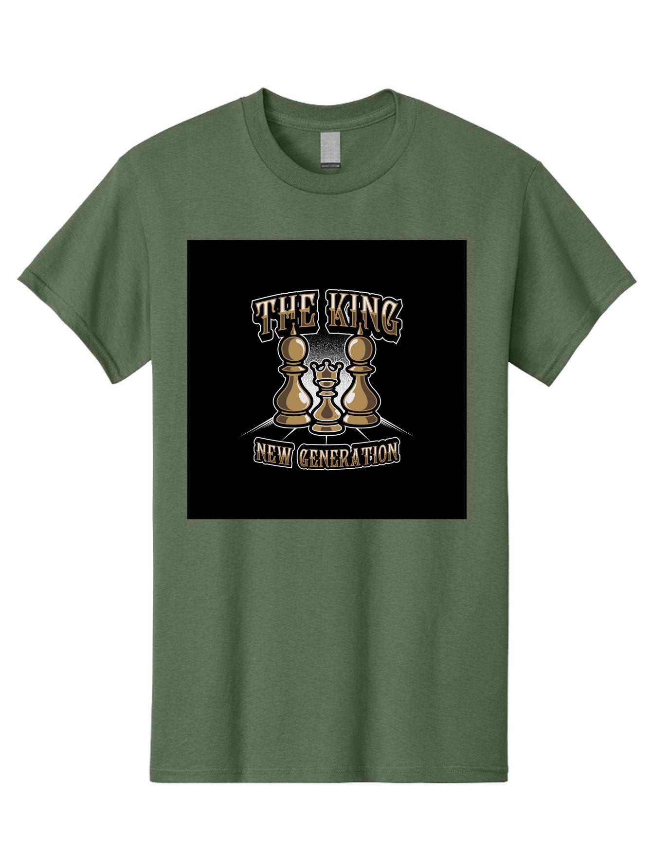The-King-New-Generation Men'S Graphic Tee, 100% Cotton, Comfortable Casual Summer Wear, Machine Washable, Chess Pieces, The King, New Generation, Leadership, Strategy, Gold Pieces, Pawn, Queen, King, Black Background, Logo Design, Branding, Aab487 10