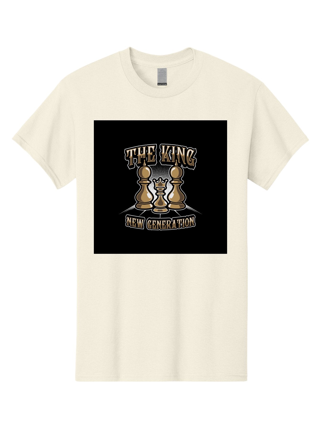 The-King-New-Generation Men'S Graphic Tee, 100% Cotton, Comfortable Casual Summer Wear, Machine Washable, Chess Pieces, The King, New Generation, Leadership, Strategy, Gold Pieces, Pawn, Queen, King, Black Background, Logo Design, Branding, Aab487 9