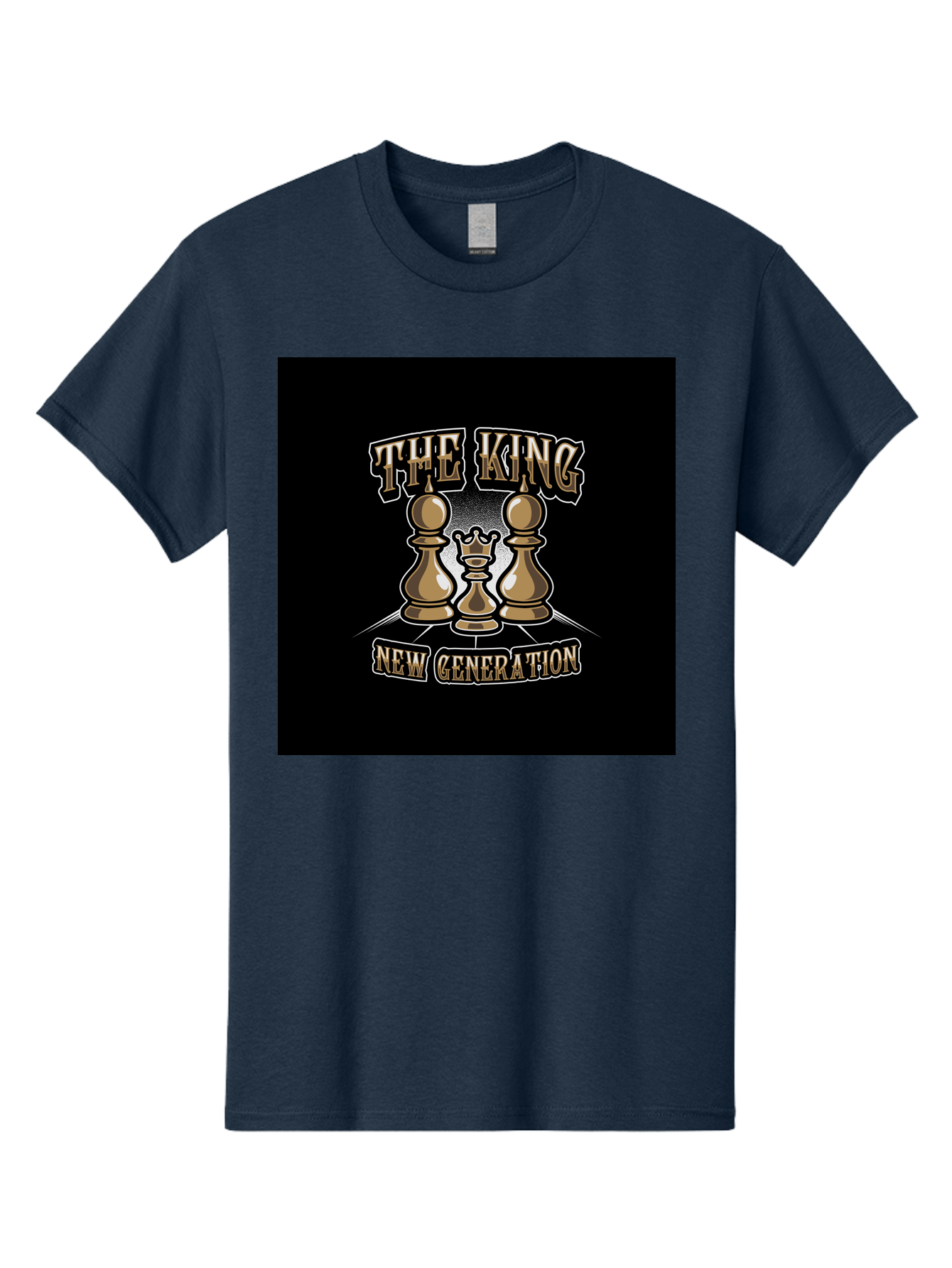 The-King-New-Generation Men'S Graphic Tee, 100% Cotton, Comfortable Casual Summer Wear, Machine Washable, Chess Pieces, The King, New Generation, Leadership, Strategy, Gold Pieces, Pawn, Queen, King, Black Background, Logo Design, Branding, Aab487 19