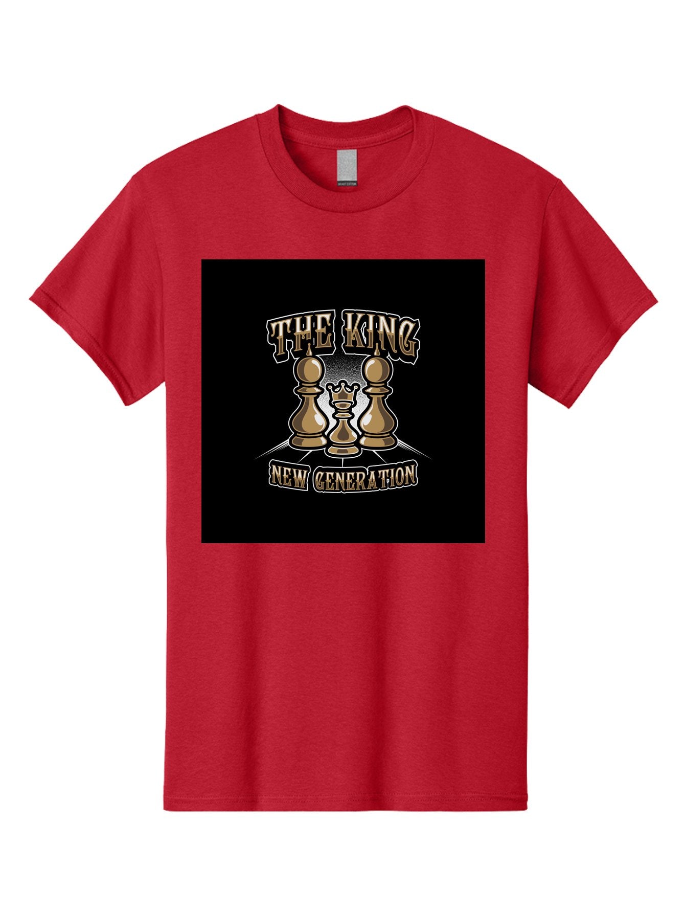 The-King-New-Generation Men'S Graphic Tee, 100% Cotton, Comfortable Casual Summer Wear, Machine Washable, Chess Pieces, The King, New Generation, Leadership, Strategy, Gold Pieces, Pawn, Queen, King, Black Background, Logo Design, Branding, Aab487