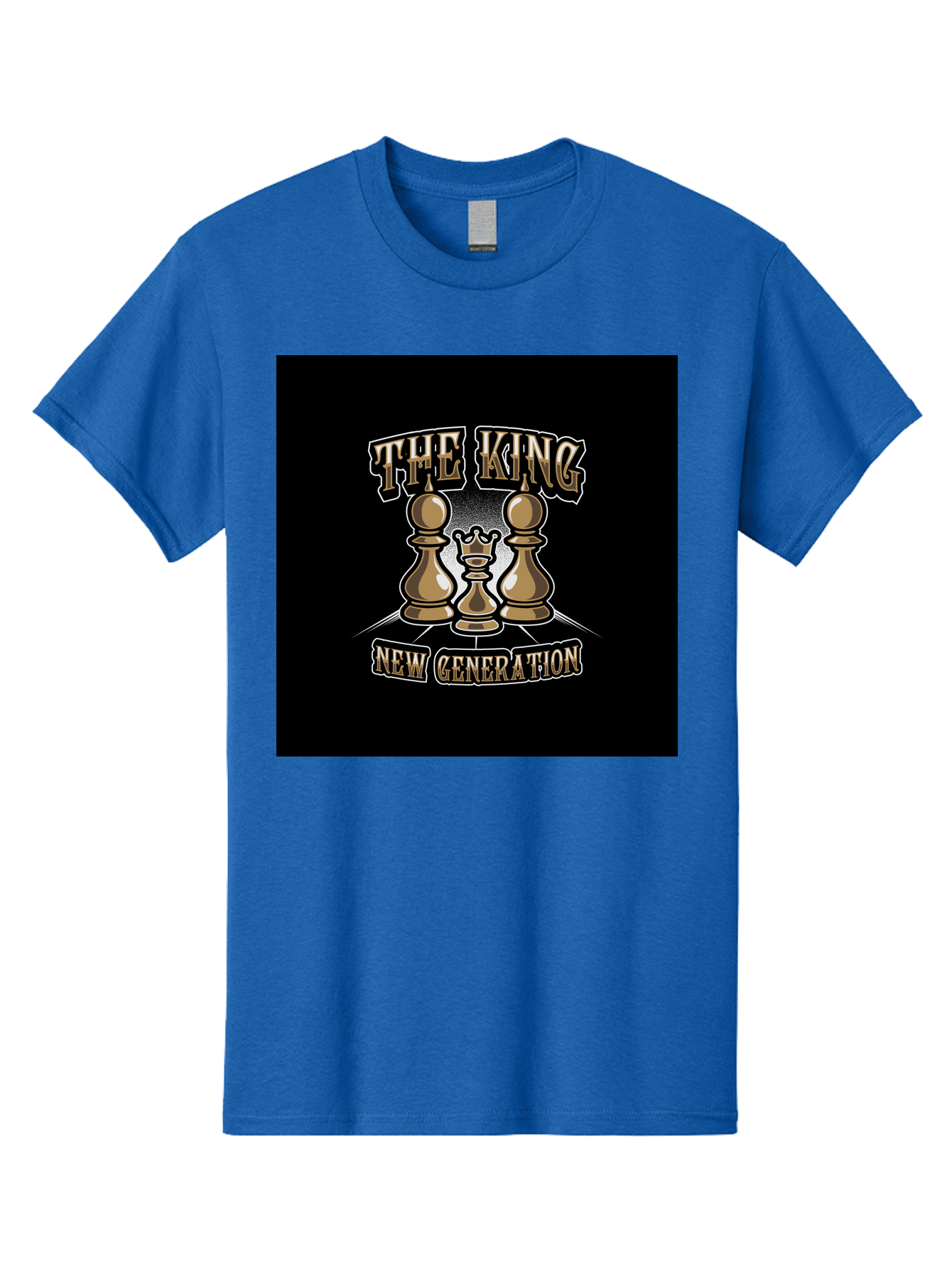 The-King-New-Generation Men'S Graphic Tee, 100% Cotton, Comfortable Casual Summer Wear, Machine Washable, Chess Pieces, The King, New Generation, Leadership, Strategy, Gold Pieces, Pawn, Queen, King, Black Background, Logo Design, Branding, Aab487 25