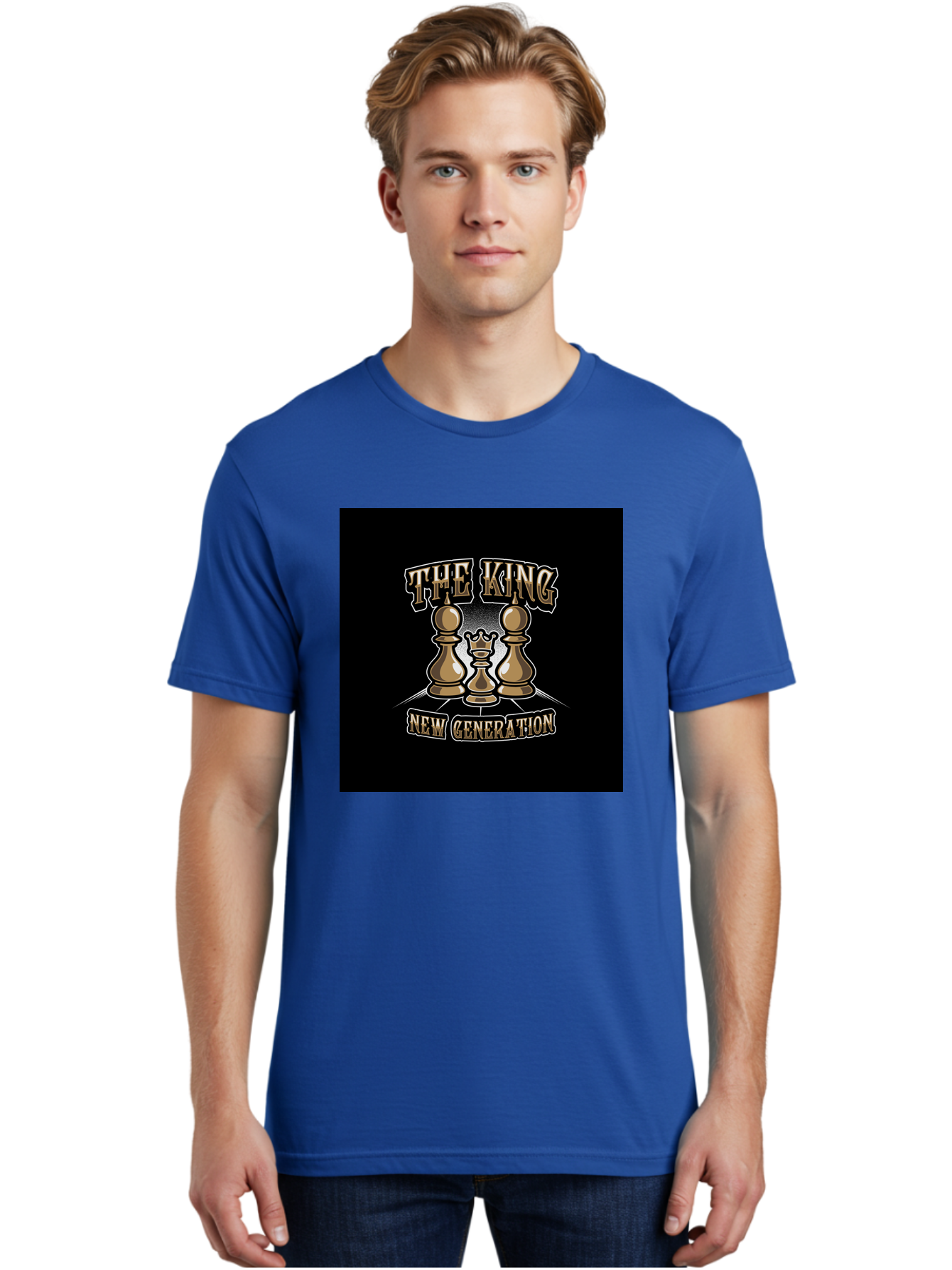The-King-New-Generation Men'S Graphic Tee, 100% Cotton, Comfortable Casual Summer Wear, Machine Washable, Chess Pieces, The King, New Generation, Leadership, Strategy, Gold Pieces, Pawn, Queen, King, Black Background, Logo Design, Branding, Aab487 26