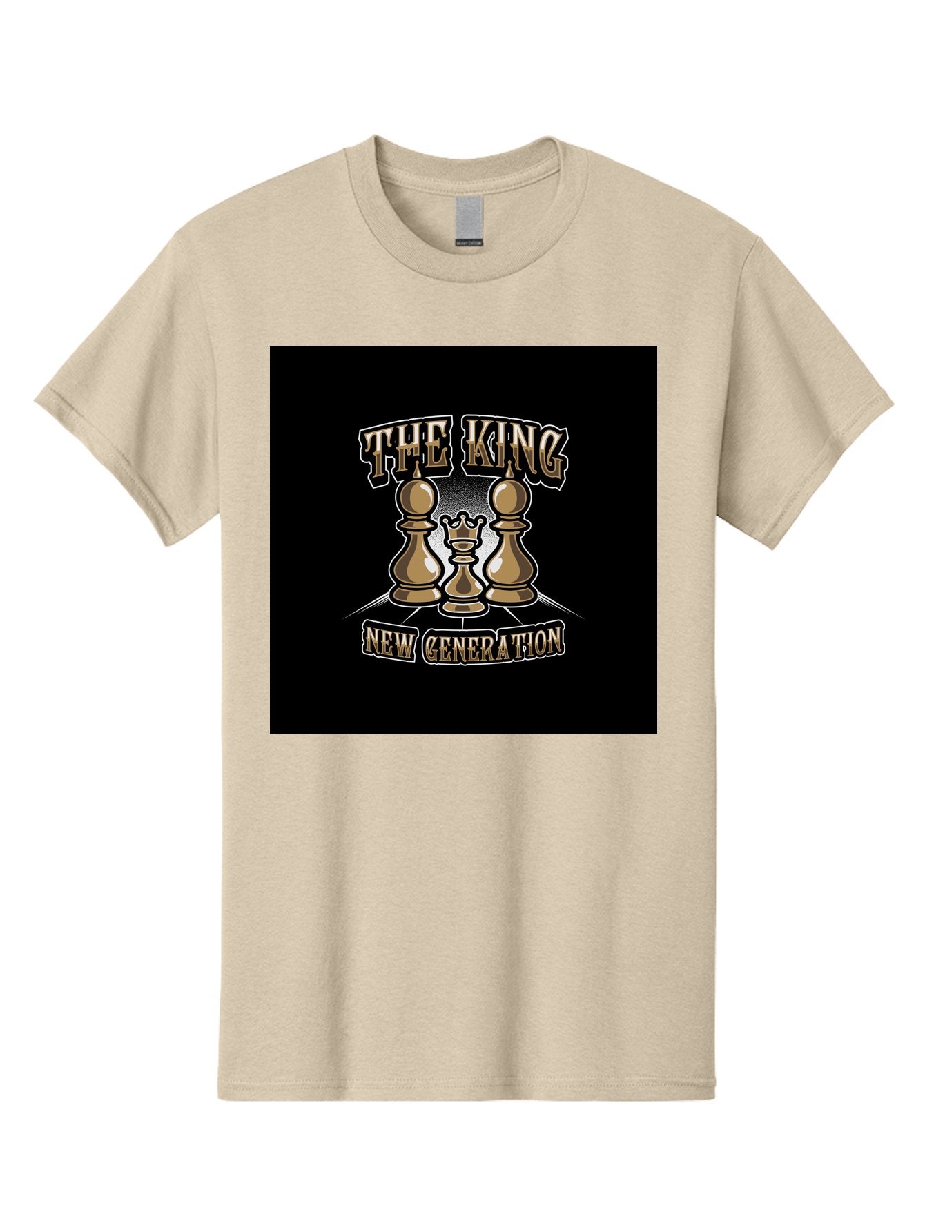 The-King-New-Generation Men'S Graphic Tee, 100% Cotton, Comfortable Casual Summer Wear, Machine Washable, Chess Pieces, The King, New Generation, Leadership, Strategy, Gold Pieces, Pawn, Queen, King, Black Background, Logo Design, Branding, Aab487 14