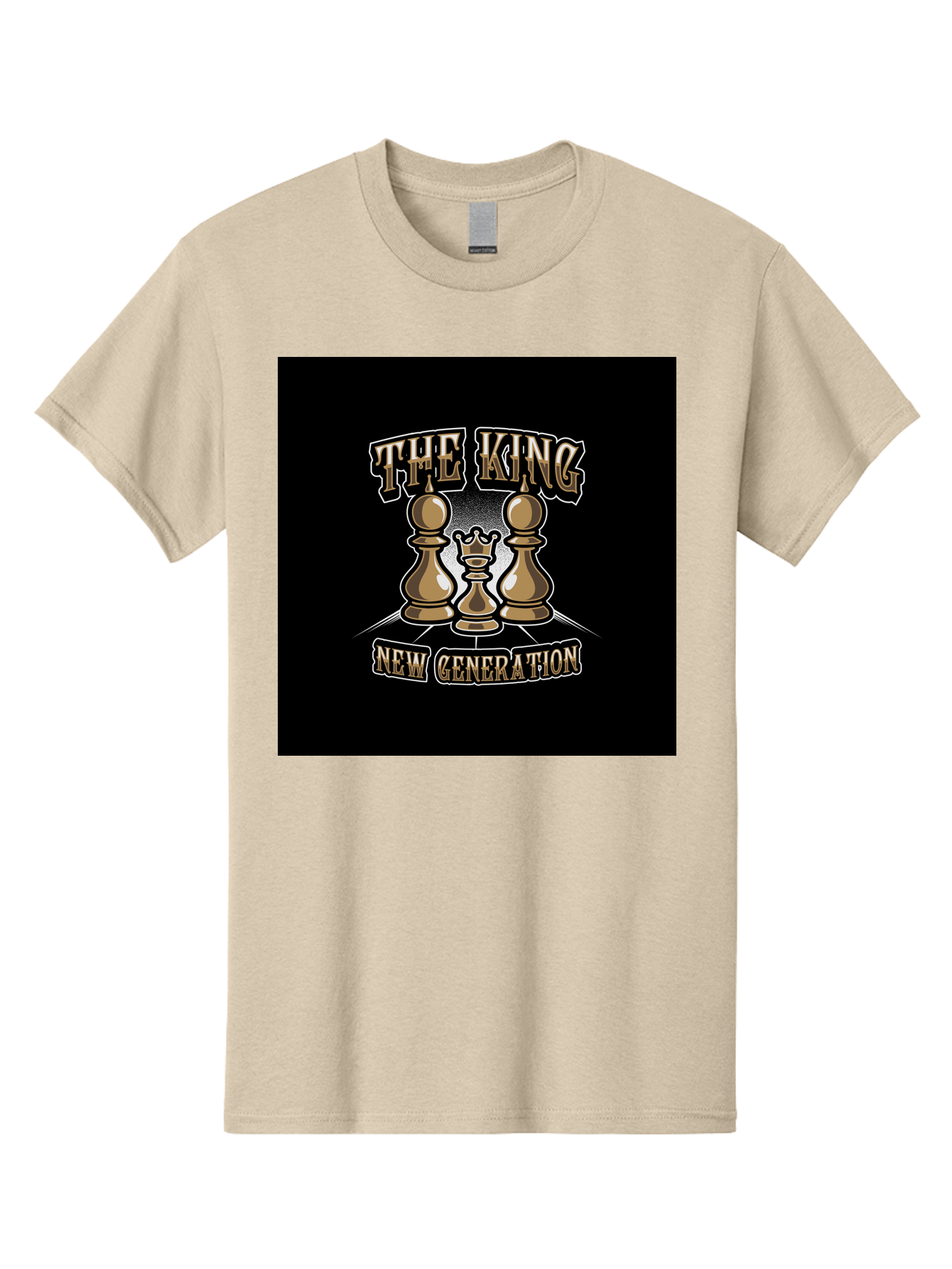 The-King-New-Generation Men'S Graphic Tee, 100% Cotton, Comfortable Casual Summer Wear, Machine Washable, Chess Pieces, The King, New Generation, Leadership, Strategy, Gold Pieces, Pawn, Queen, King, Black Background, Logo Design, Branding, Aab487 27