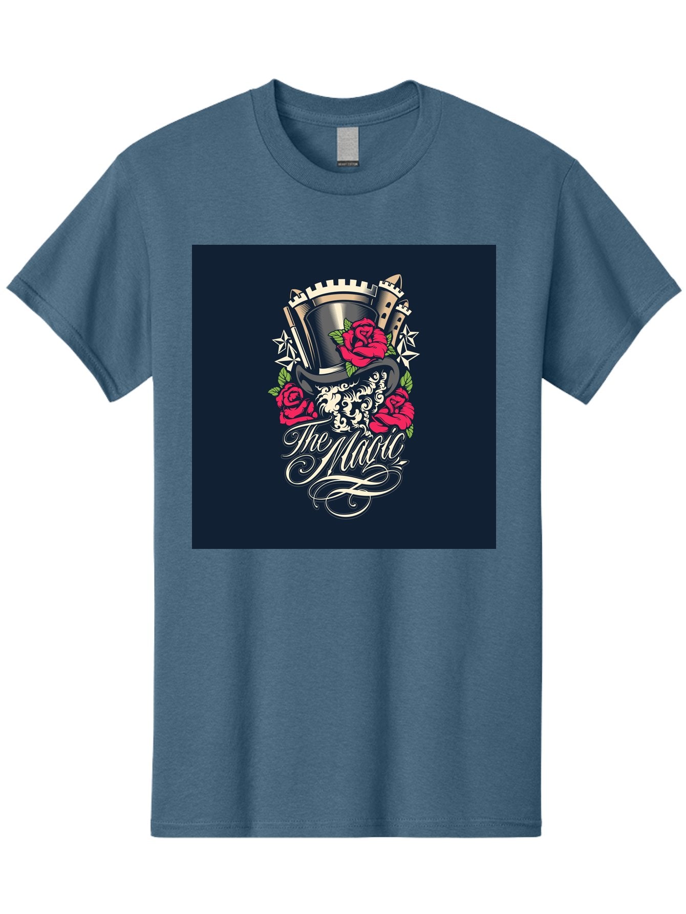 The-Magic Men'S Graphic Tee, 100% Cotton, Comfortable Casual Summer Wear, Machine Washable, Top Hat, Castle, Roses, Stars, Elegant Script, Fantasy Theme, Mystical Atmosphere, Luxury Design, Mysterious, Ornate Aab488 6