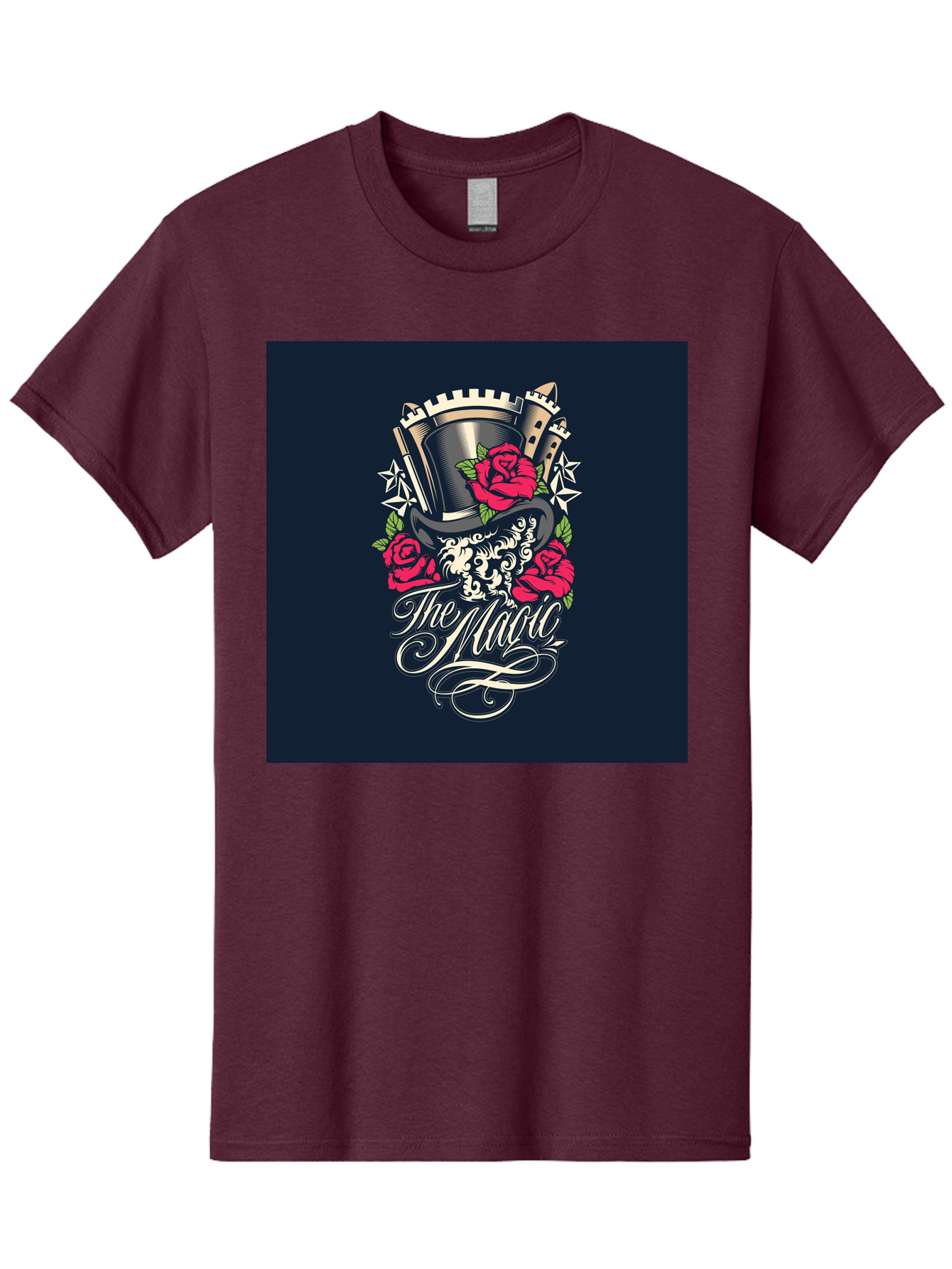 The-Magic Men'S Graphic Tee, 100% Cotton, Comfortable Casual Summer Wear, Machine Washable, Top Hat, Castle, Roses, Stars, Elegant Script, Fantasy Theme, Mystical Atmosphere, Luxury Design, Mysterious, Ornate Aab488 13
