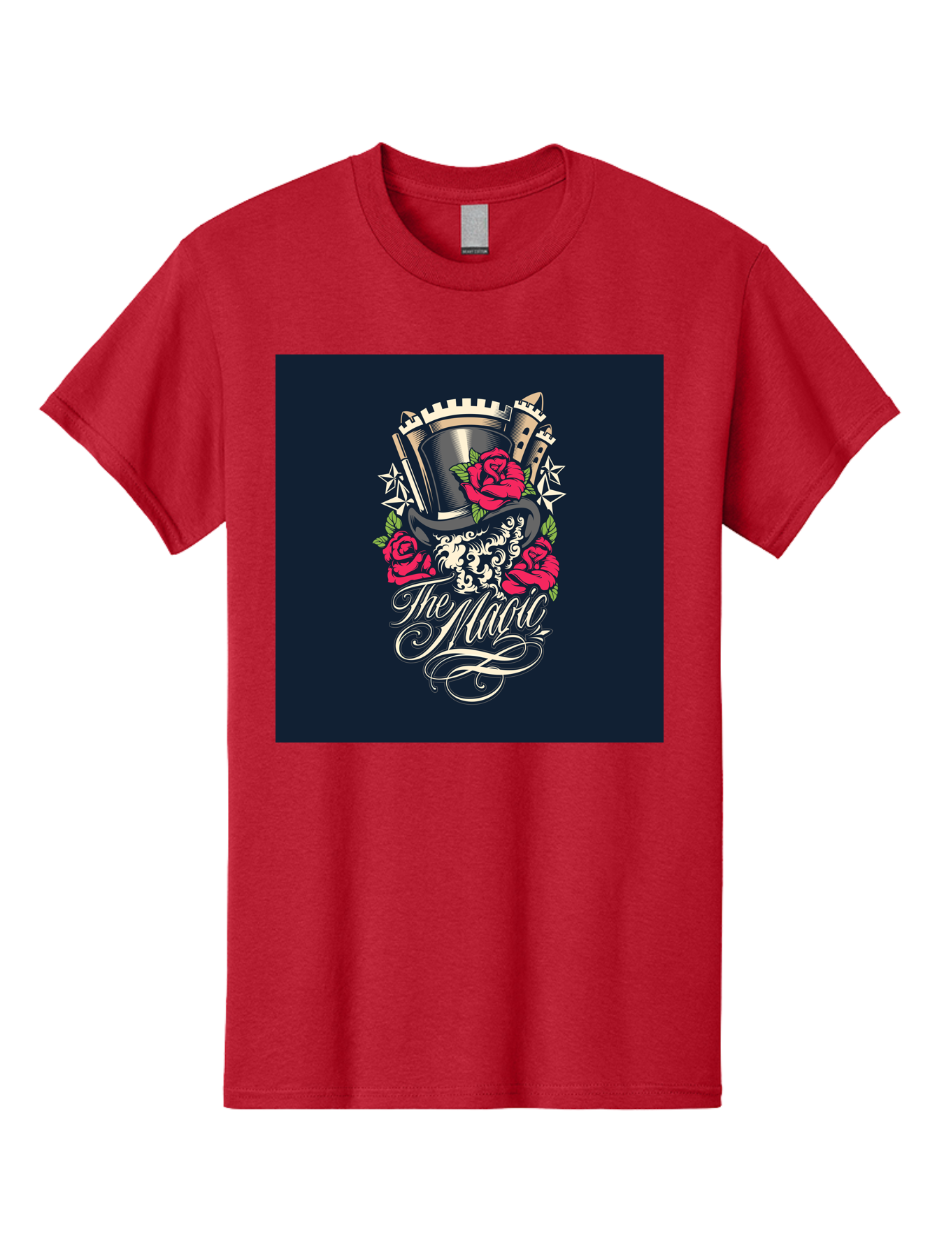 The-Magic Men'S Graphic Tee, 100% Cotton, Comfortable Casual Summer Wear, Machine Washable, Top Hat, Castle, Roses, Stars, Elegant Script, Fantasy Theme, Mystical Atmosphere, Luxury Design, Mysterious, Ornate Aab488 23