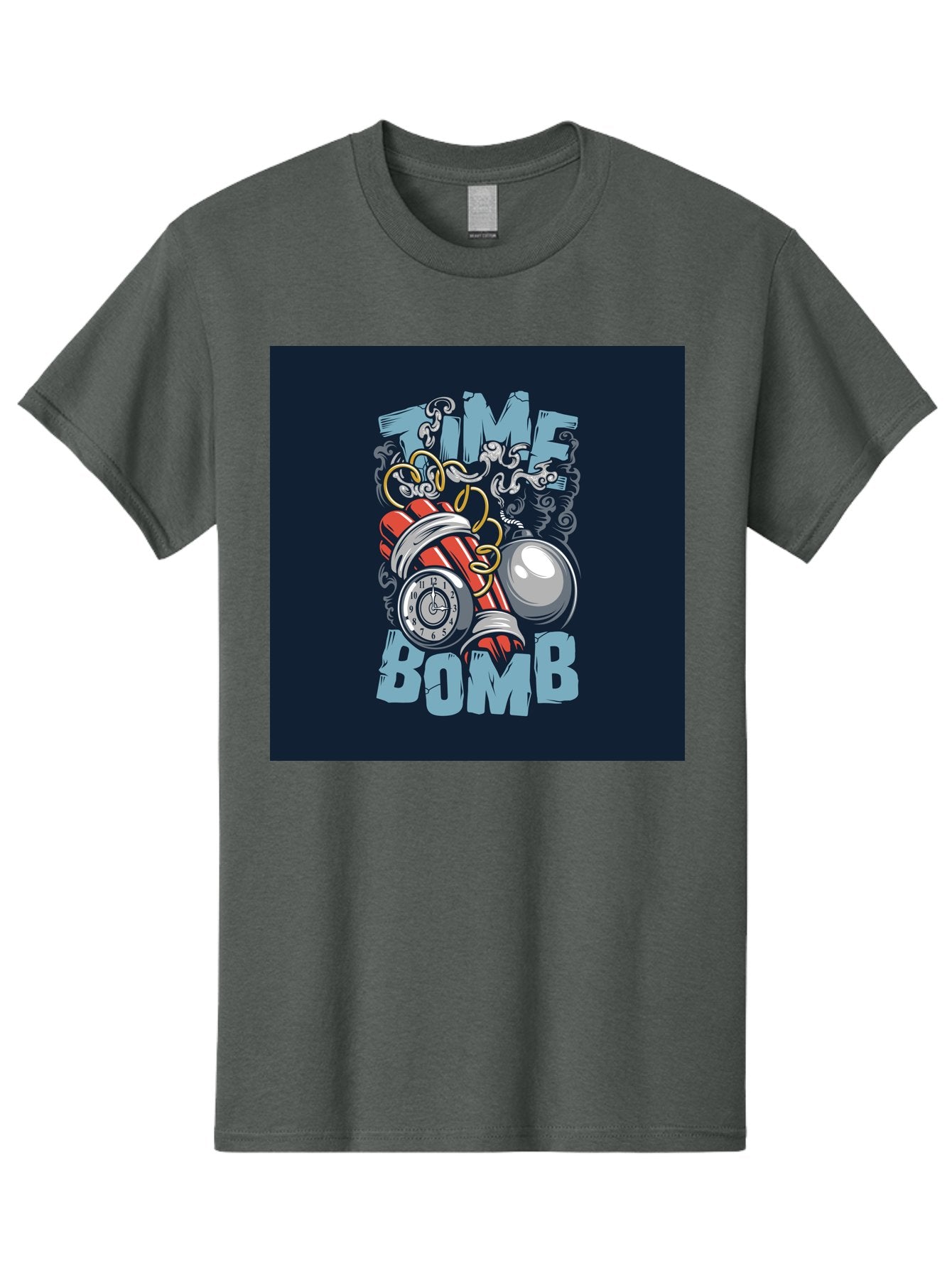 Time-Bomb Men'S Graphic Tee, 100% Cotton, Comfortable Casual Summer Wear, Machine Washable, Time Bomb Illustration, Cartoon Style, Dynamite Sticks, Clock Timer, Danger Alert, Bomb Threat, Countdown To Explosion, Cartoon Graphics, Comic Art Aab489 12