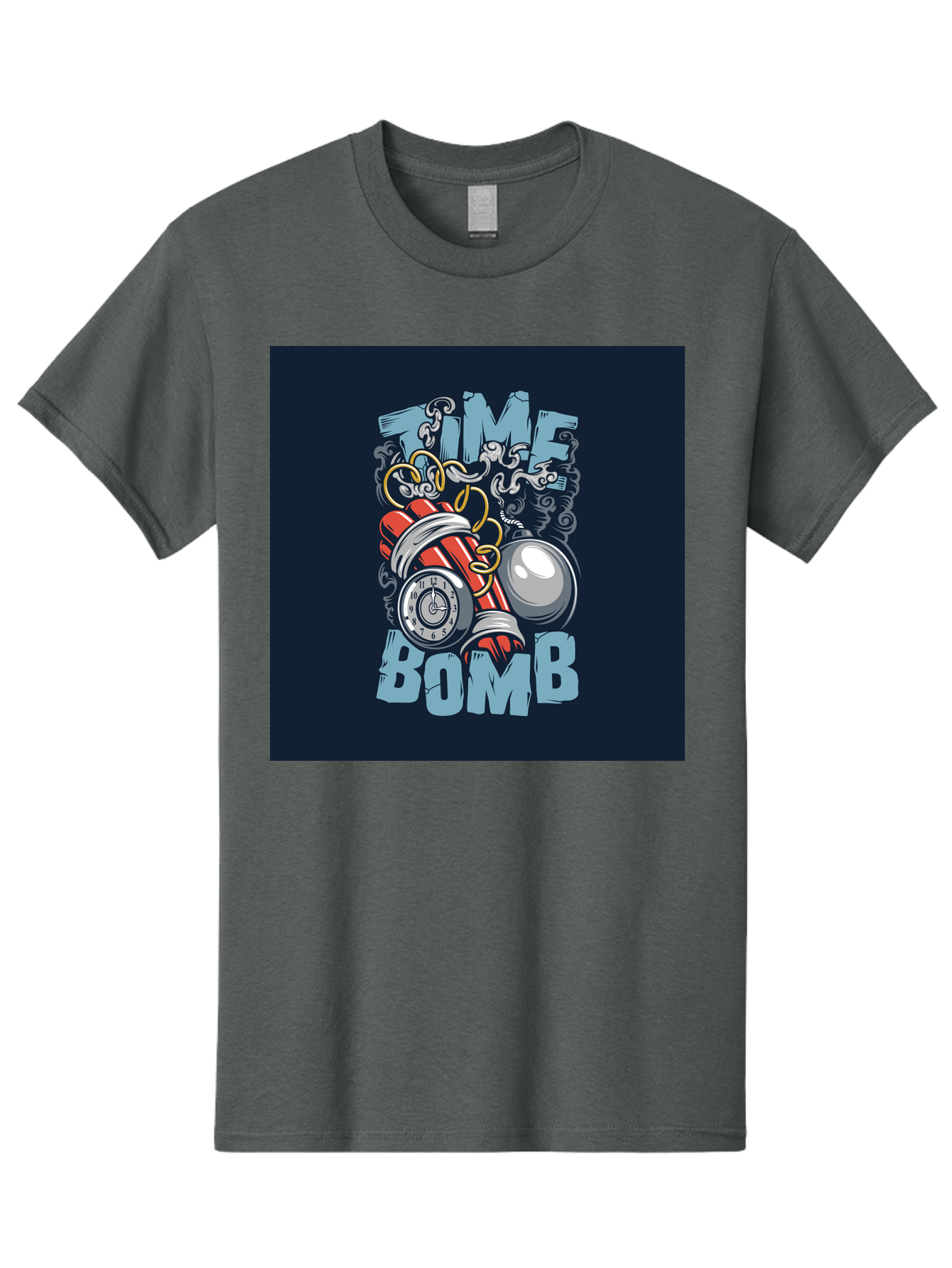 Time-Bomb Men'S Graphic Tee, 100% Cotton, Comfortable Casual Summer Wear, Machine Washable, Time Bomb Illustration, Cartoon Style, Dynamite Sticks, Clock Timer, Danger Alert, Bomb Threat, Countdown To Explosion, Cartoon Graphics, Comic Art Aab489 3
