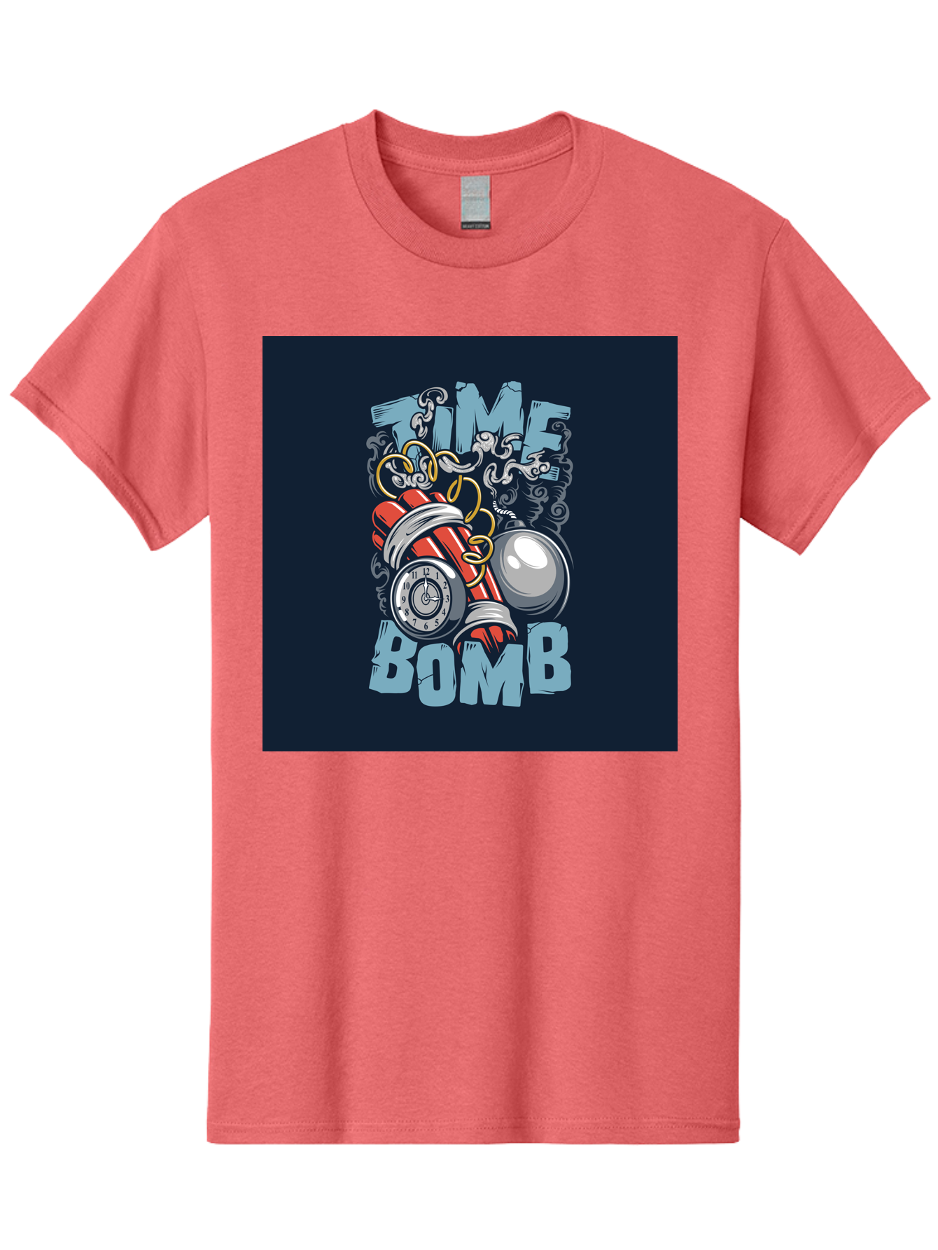 Time-Bomb Men'S Graphic Tee, 100% Cotton, Comfortable Casual Summer Wear, Machine Washable, Time Bomb Illustration, Cartoon Style, Dynamite Sticks, Clock Timer, Danger Alert, Bomb Threat, Countdown To Explosion, Cartoon Graphics, Comic Art Aab489 5