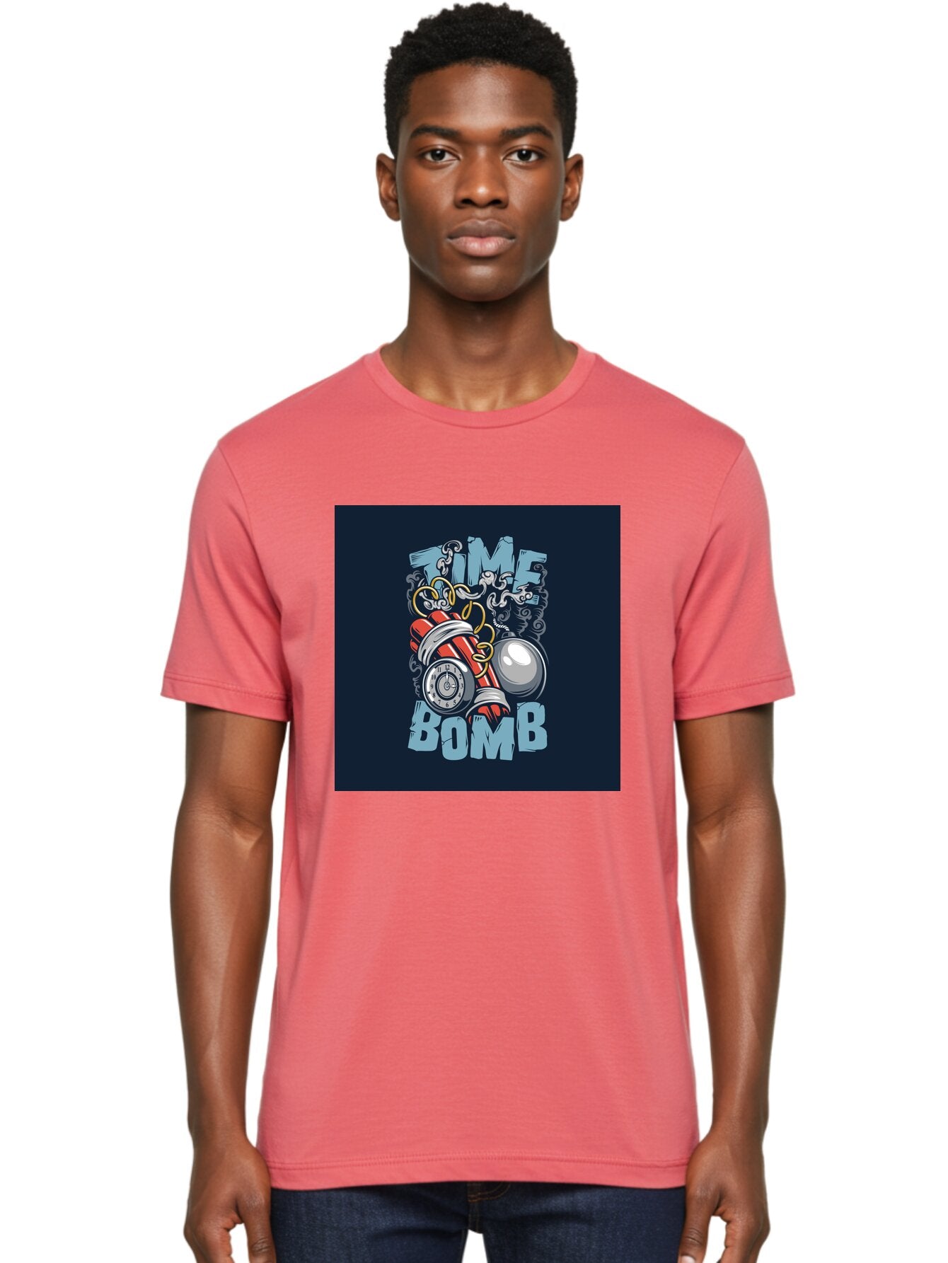 Time-Bomb Men'S Graphic Tee, 100% Cotton, Comfortable Casual Summer Wear, Machine Washable, Time Bomb Illustration, Cartoon Style, Dynamite Sticks, Clock Timer, Danger Alert, Bomb Threat, Countdown To Explosion, Cartoon Graphics, Comic Art Aab489 23