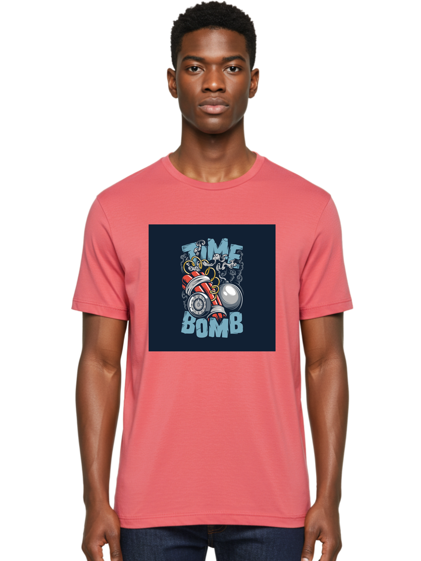 Time-Bomb Men'S Graphic Tee, 100% Cotton, Comfortable Casual Summer Wear, Machine Washable, Time Bomb Illustration, Cartoon Style, Dynamite Sticks, Clock Timer, Danger Alert, Bomb Threat, Countdown To Explosion, Cartoon Graphics, Comic Art Aab489 6