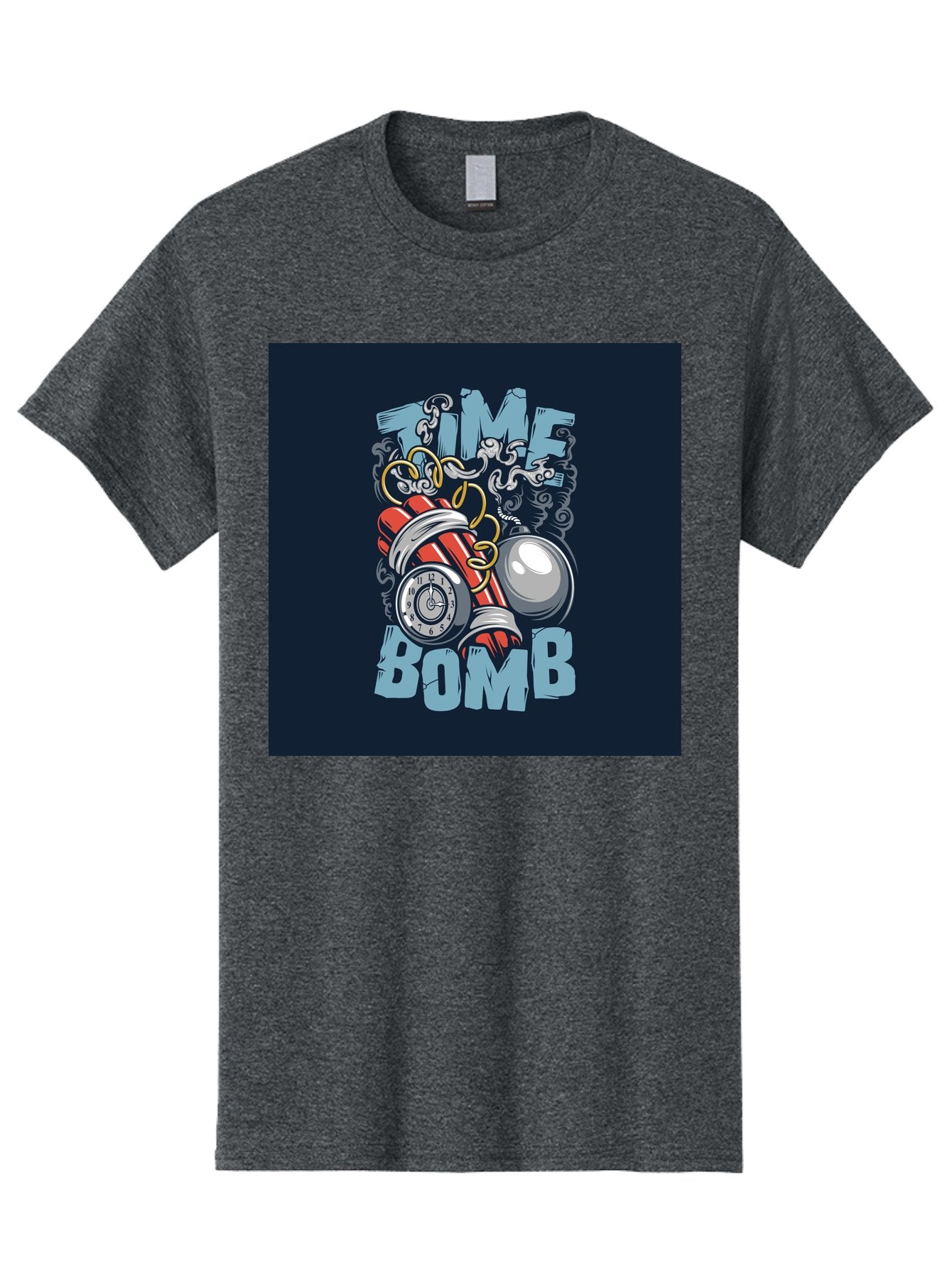 Time-Bomb Men'S Graphic Tee, 100% Cotton, Comfortable Casual Summer Wear, Machine Washable, Time Bomb Illustration, Cartoon Style, Dynamite Sticks, Clock Timer, Danger Alert, Bomb Threat, Countdown To Explosion, Cartoon Graphics, Comic Art Aab489 11