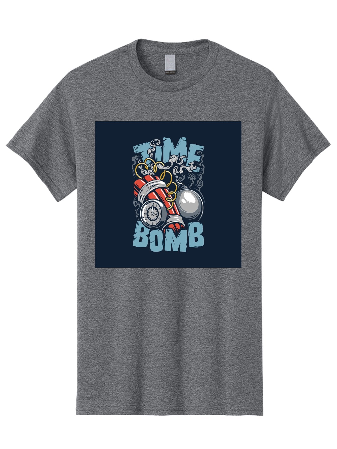 Time-Bomb Men'S Graphic Tee, 100% Cotton, Comfortable Casual Summer Wear, Machine Washable, Time Bomb Illustration, Cartoon Style, Dynamite Sticks, Clock Timer, Danger Alert, Bomb Threat, Countdown To Explosion, Cartoon Graphics, Comic Art Aab489 3