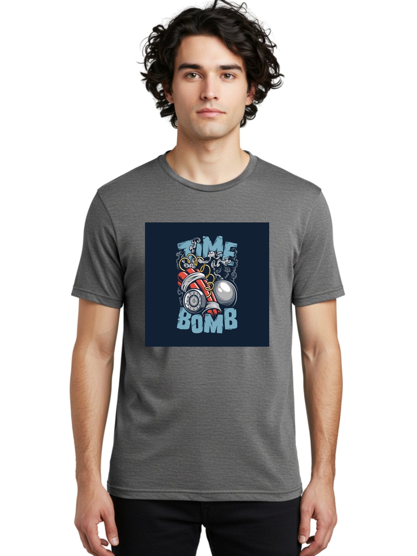 Time-Bomb Men'S Graphic Tee, 100% Cotton, Comfortable Casual Summer Wear, Machine Washable, Time Bomb Illustration, Cartoon Style, Dynamite Sticks, Clock Timer, Danger Alert, Bomb Threat, Countdown To Explosion, Cartoon Graphics, Comic Art Aab489 22
