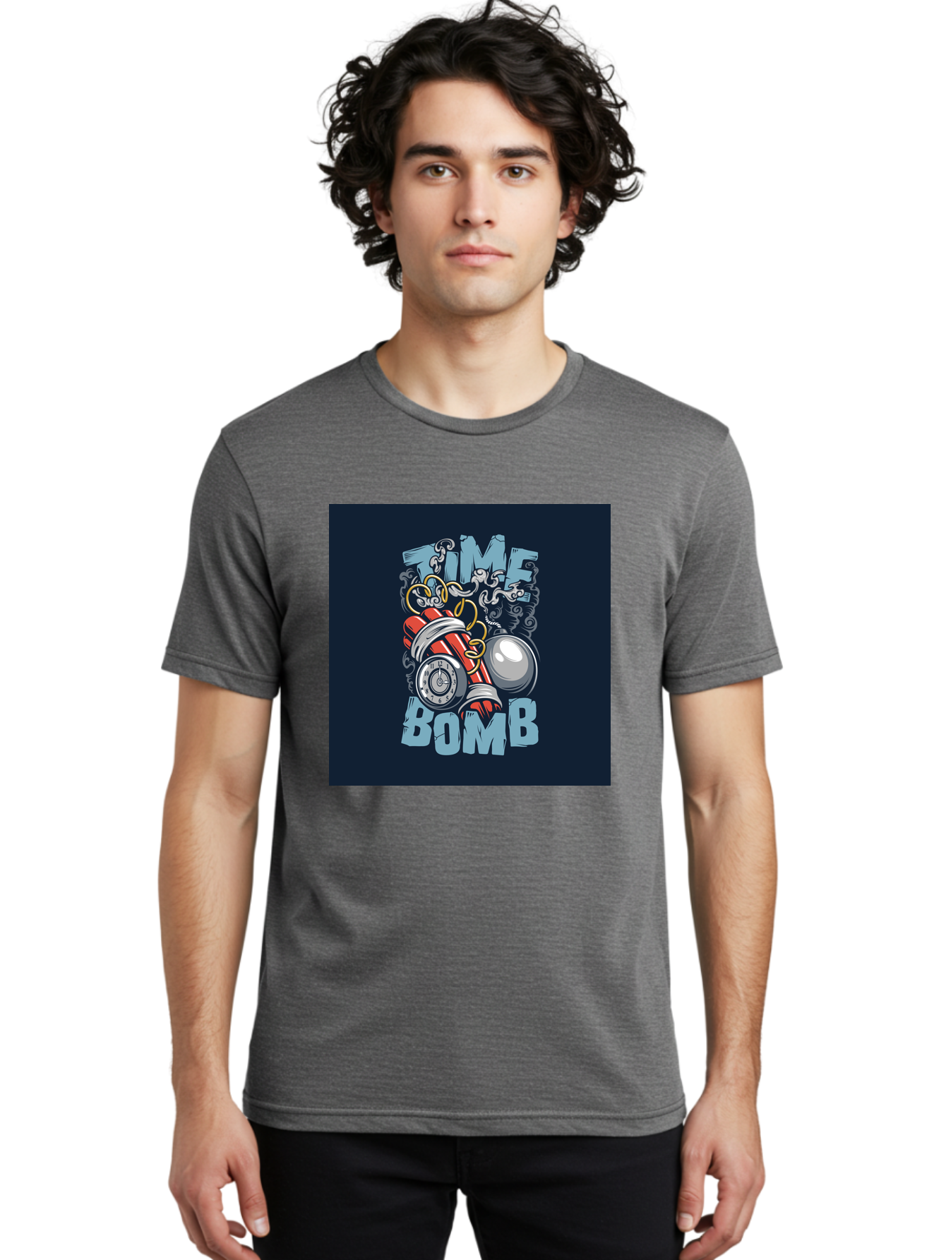 Time-Bomb Men'S Graphic Tee, 100% Cotton, Comfortable Casual Summer Wear, Machine Washable, Time Bomb Illustration, Cartoon Style, Dynamite Sticks, Clock Timer, Danger Alert, Bomb Threat, Countdown To Explosion, Cartoon Graphics, Comic Art Aab489 10