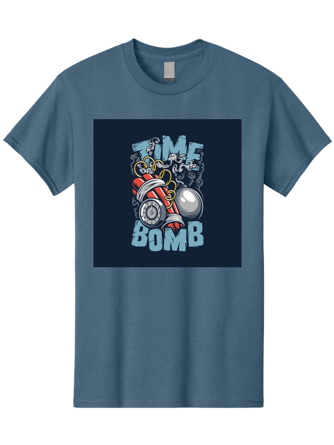 Time-Bomb Men'S Graphic Tee, 100% Cotton, Comfortable Casual Summer Wear, Machine Washable, Time Bomb Illustration, Cartoon Style, Dynamite Sticks, Clock Timer, Danger Alert, Bomb Threat, Countdown To Explosion, Cartoon Graphics, Comic Art Aab489 6