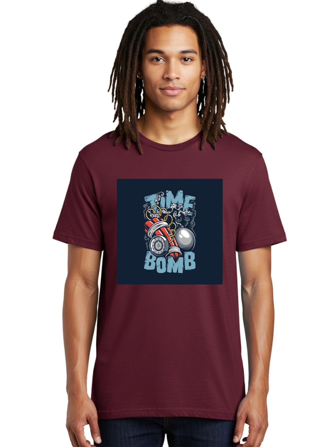 Time-Bomb Men'S Graphic Tee, 100% Cotton, Comfortable Casual Summer Wear, Machine Washable, Time Bomb Illustration, Cartoon Style, Dynamite Sticks, Clock Timer, Danger Alert, Bomb Threat, Countdown To Explosion, Cartoon Graphics, Comic Art Aab489 19