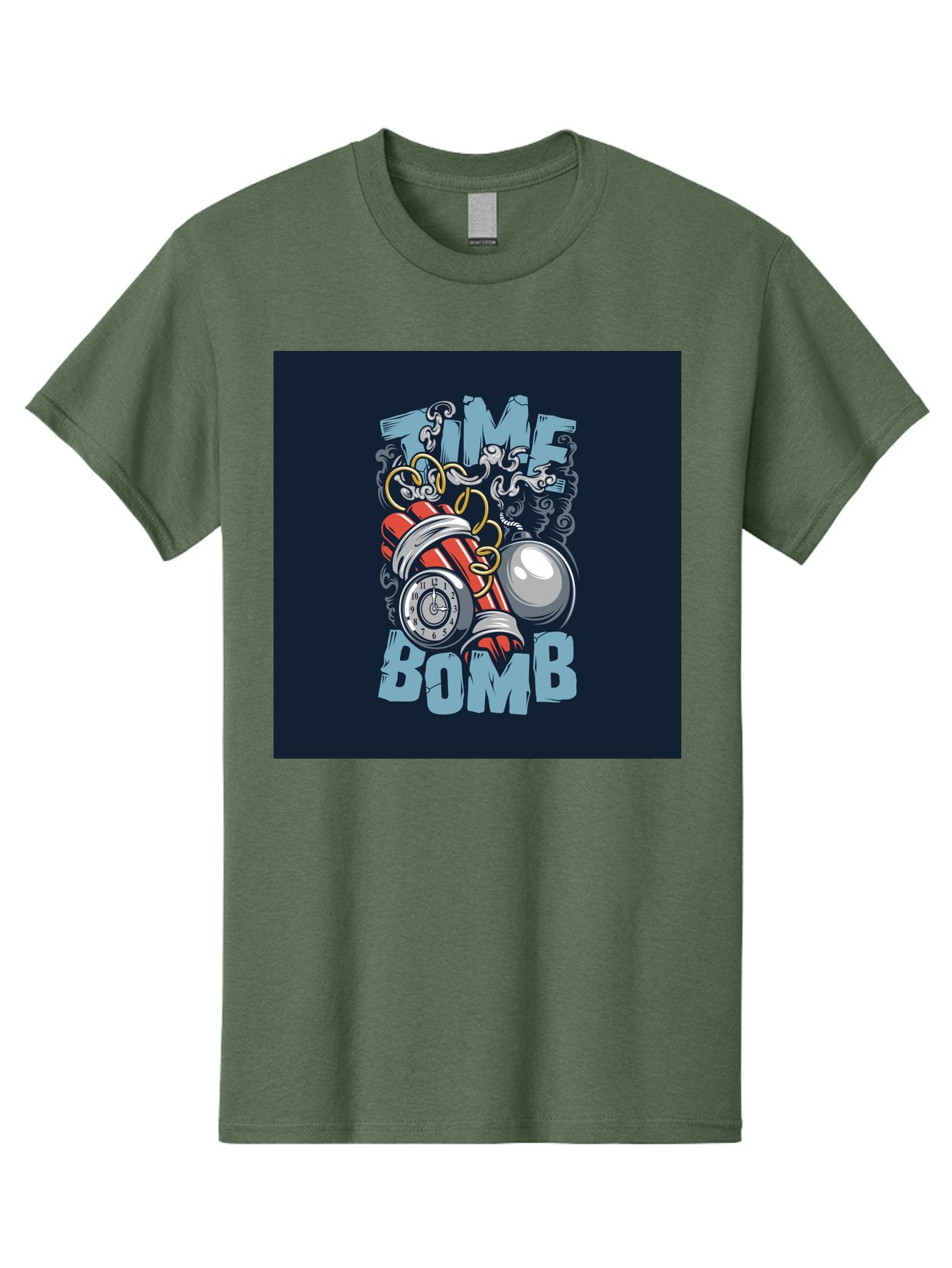 Time-Bomb Men'S Graphic Tee, 100% Cotton, Comfortable Casual Summer Wear, Machine Washable, Time Bomb Illustration, Cartoon Style, Dynamite Sticks, Clock Timer, Danger Alert, Bomb Threat, Countdown To Explosion, Cartoon Graphics, Comic Art Aab489 7