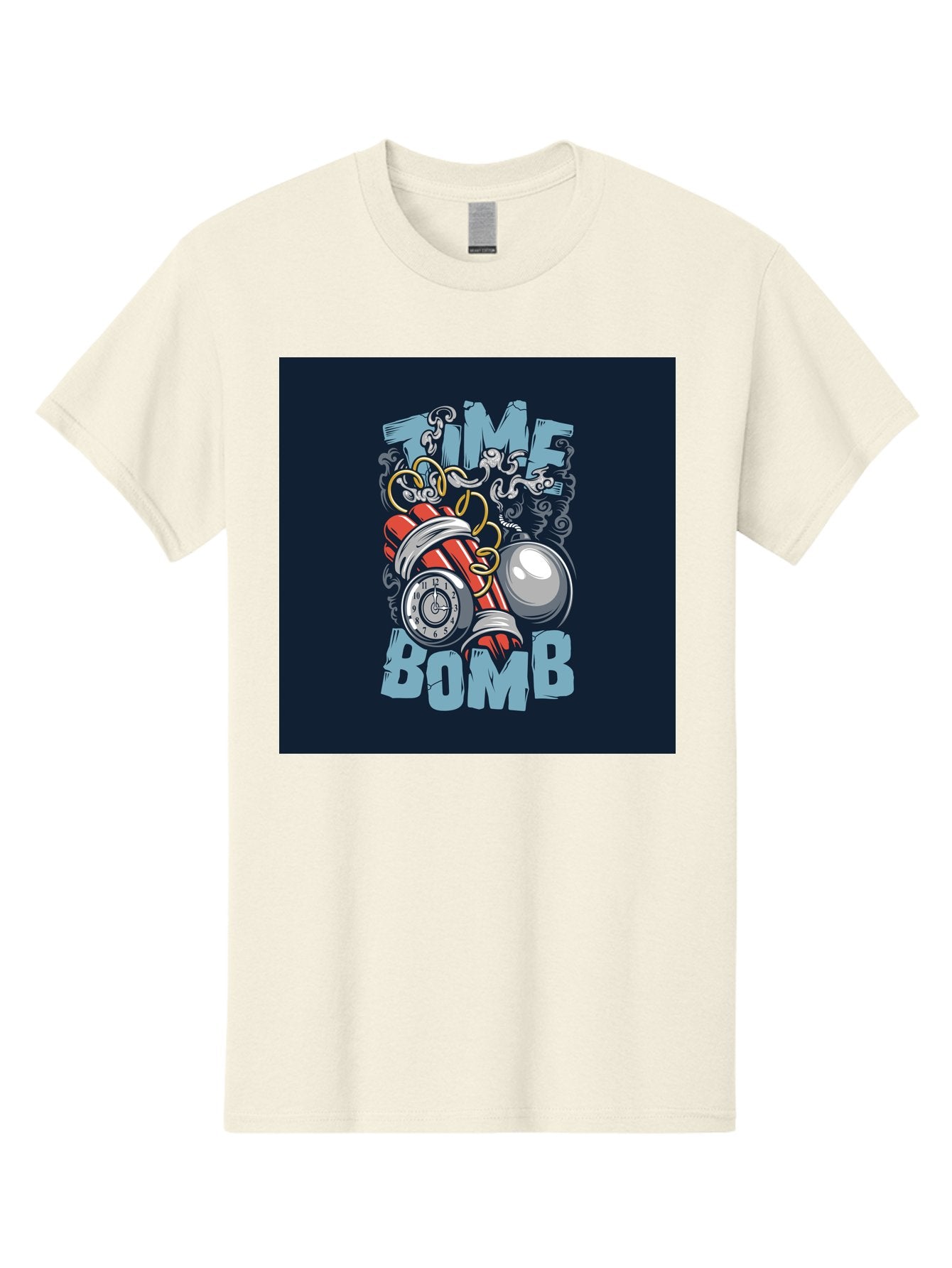 Time-Bomb Men'S Graphic Tee, 100% Cotton, Comfortable Casual Summer Wear, Machine Washable, Time Bomb Illustration, Cartoon Style, Dynamite Sticks, Clock Timer, Danger Alert, Bomb Threat, Countdown To Explosion, Cartoon Graphics, Comic Art Aab489 13