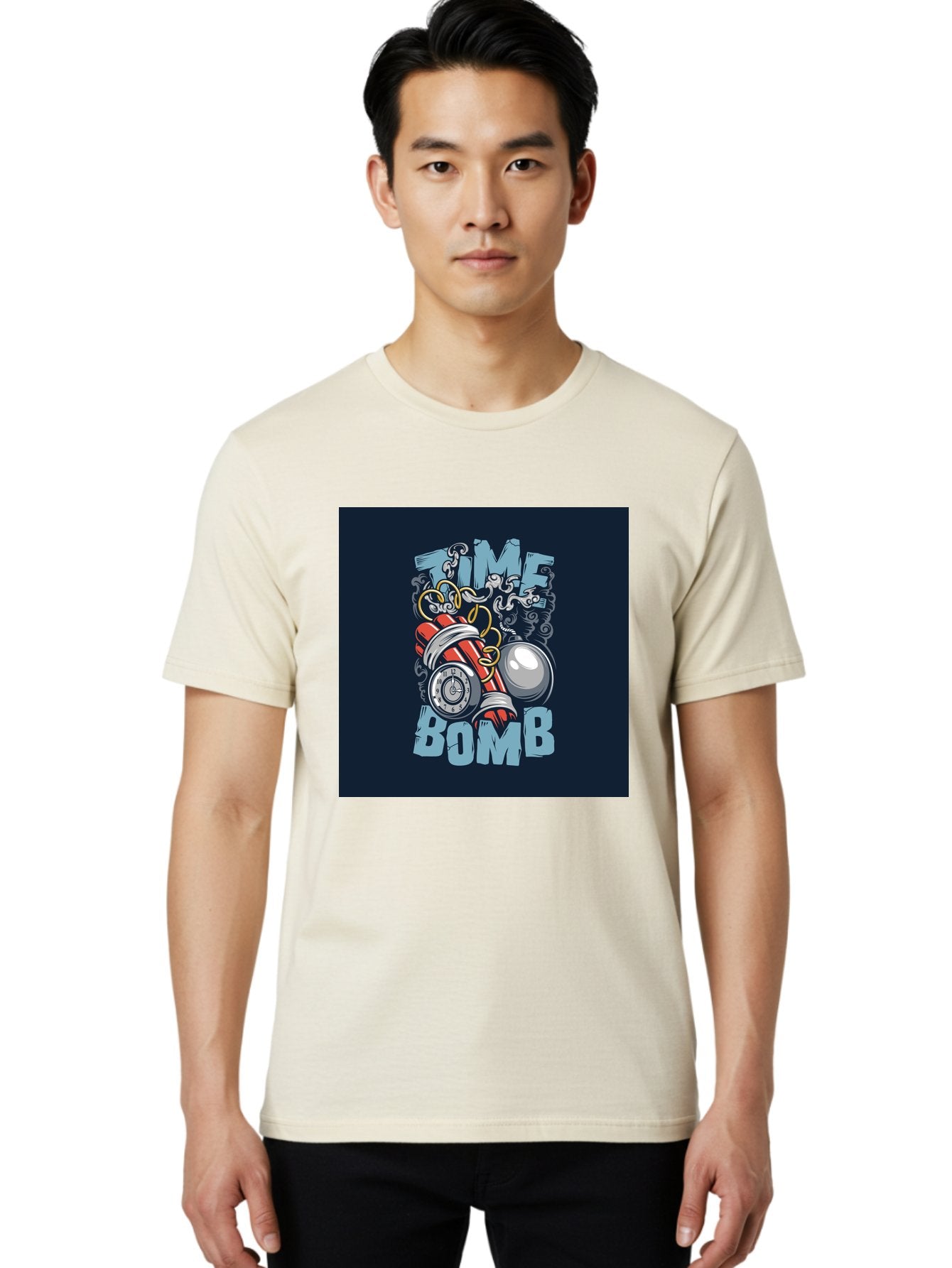 Time-Bomb Men'S Graphic Tee, 100% Cotton, Comfortable Casual Summer Wear, Machine Washable, Time Bomb Illustration, Cartoon Style, Dynamite Sticks, Clock Timer, Danger Alert, Bomb Threat, Countdown To Explosion, Cartoon Graphics, Comic Art Aab489 20