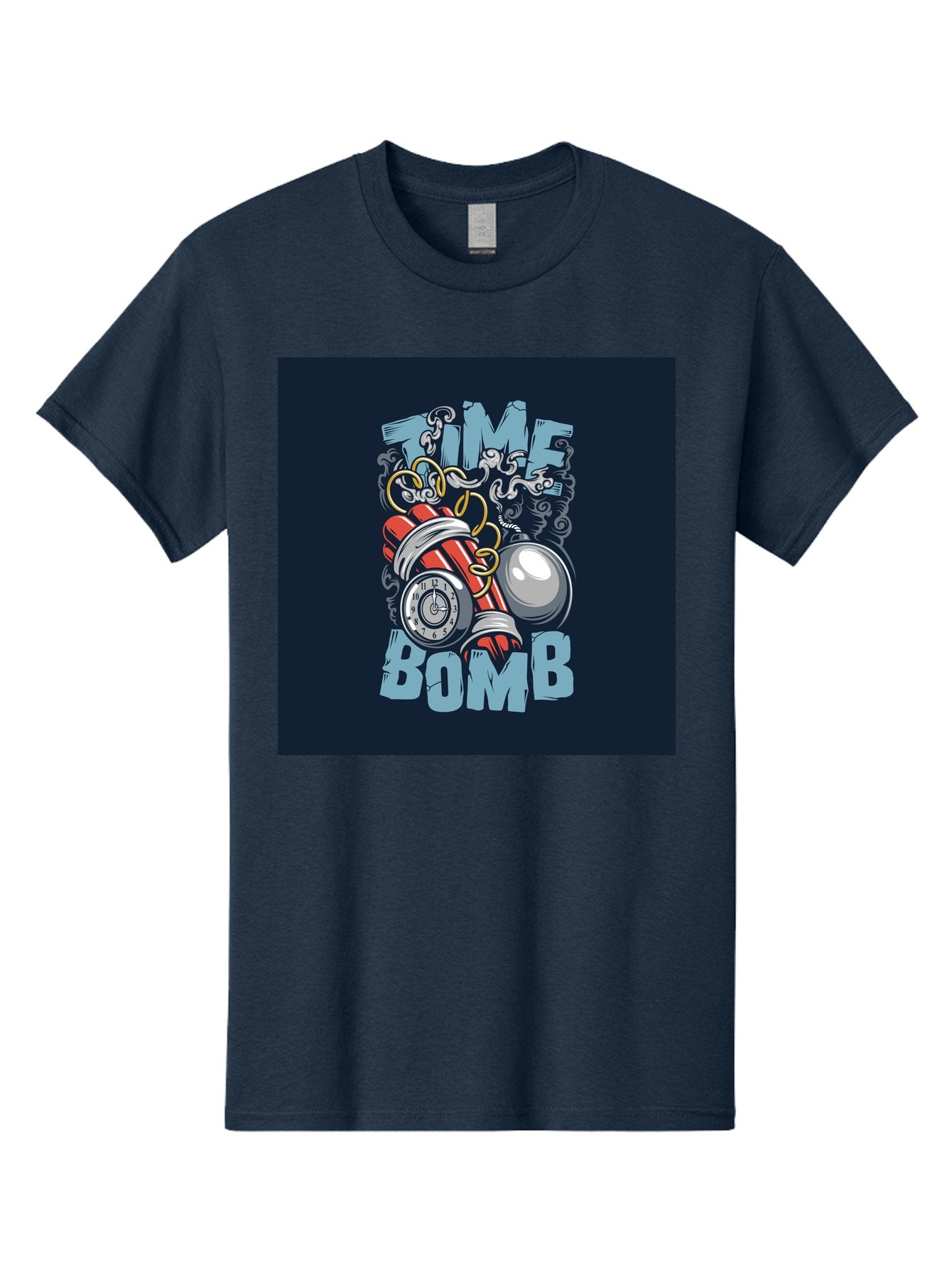 Time-Bomb Men'S Graphic Tee, 100% Cotton, Comfortable Casual Summer Wear, Machine Washable, Time Bomb Illustration, Cartoon Style, Dynamite Sticks, Clock Timer, Danger Alert, Bomb Threat, Countdown To Explosion, Cartoon Graphics, Comic Art Aab489 9