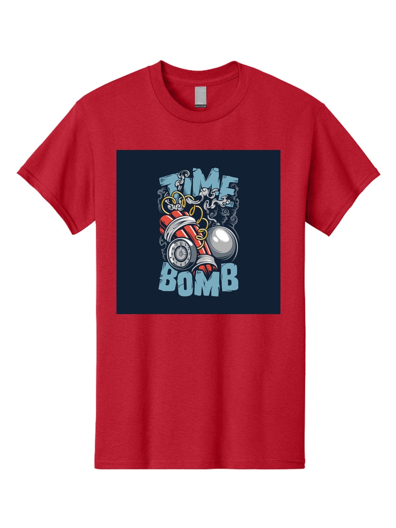 Time-Bomb Men'S Graphic Tee, 100% Cotton, Comfortable Casual Summer Wear, Machine Washable, Time Bomb Illustration, Cartoon Style, Dynamite Sticks, Clock Timer, Danger Alert, Bomb Threat, Countdown To Explosion, Cartoon Graphics, Comic Art Aab489 14