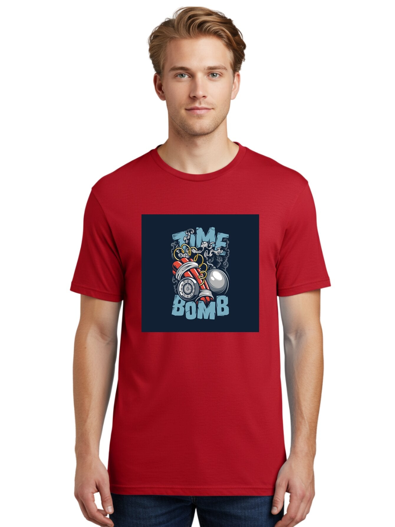 Time-Bomb Men'S Graphic Tee, 100% Cotton, Comfortable Casual Summer Wear, Machine Washable, Time Bomb Illustration, Cartoon Style, Dynamite Sticks, Clock Timer, Danger Alert, Bomb Threat, Countdown To Explosion, Cartoon Graphics, Comic Art Aab489 29