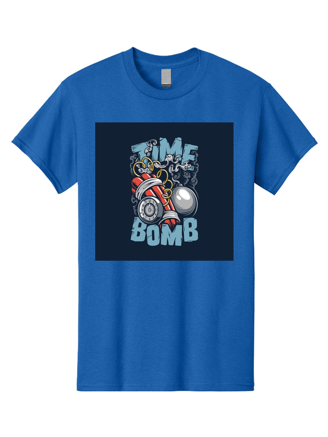 Time-Bomb Men'S Graphic Tee, 100% Cotton, Comfortable Casual Summer Wear, Machine Washable, Time Bomb Illustration, Cartoon Style, Dynamite Sticks, Clock Timer, Danger Alert, Bomb Threat, Countdown To Explosion, Cartoon Graphics, Comic Art Aab489