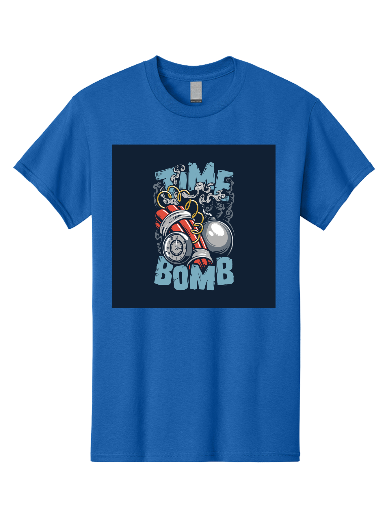 Time-Bomb Men'S Graphic Tee, 100% Cotton, Comfortable Casual Summer Wear, Machine Washable, Time Bomb Illustration, Cartoon Style, Dynamite Sticks, Clock Timer, Danger Alert, Bomb Threat, Countdown To Explosion, Cartoon Graphics, Comic Art Aab489 25