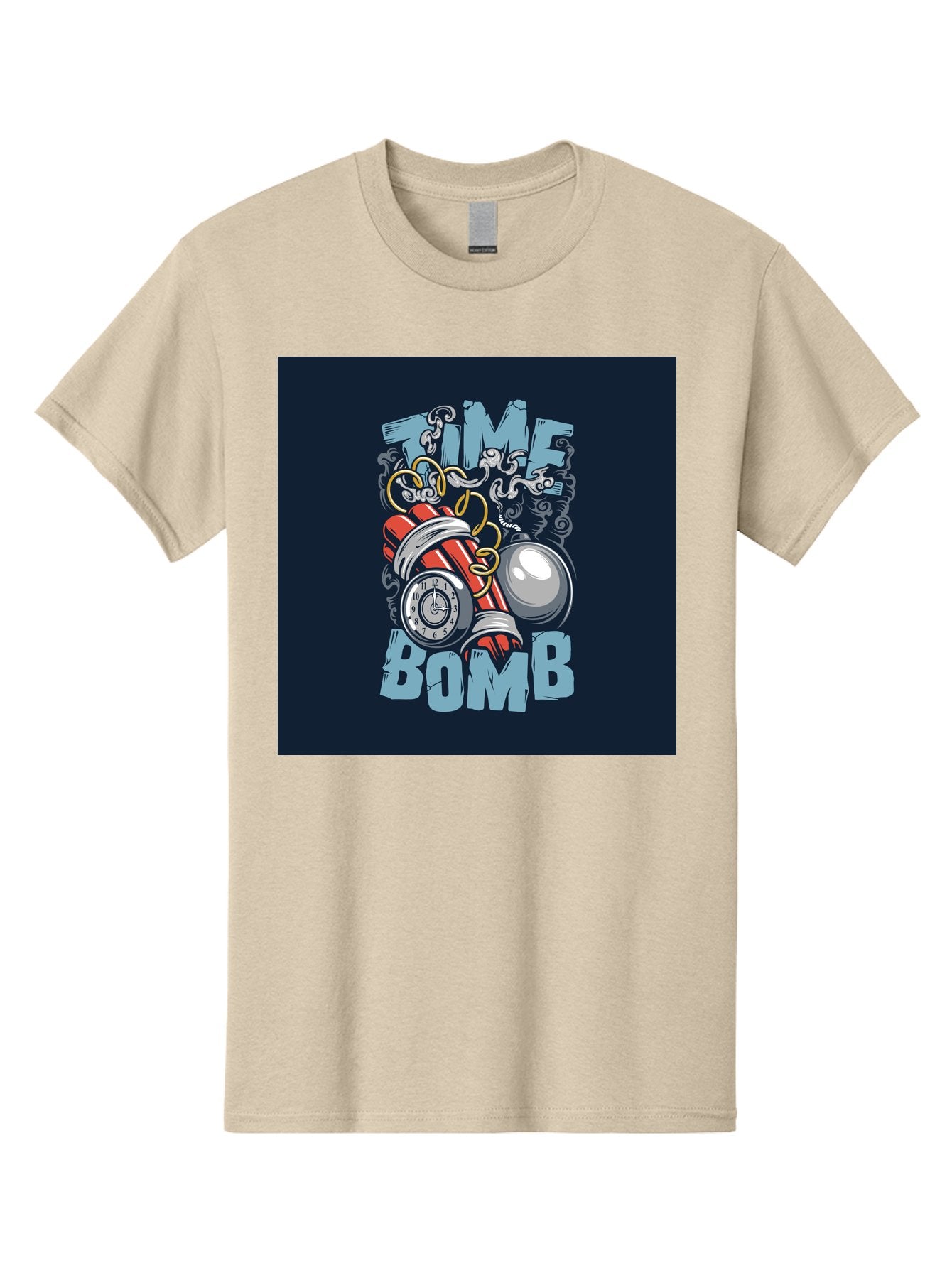 Time-Bomb Men'S Graphic Tee, 100% Cotton, Comfortable Casual Summer Wear, Machine Washable, Time Bomb Illustration, Cartoon Style, Dynamite Sticks, Clock Timer, Danger Alert, Bomb Threat, Countdown To Explosion, Cartoon Graphics, Comic Art Aab489 8
