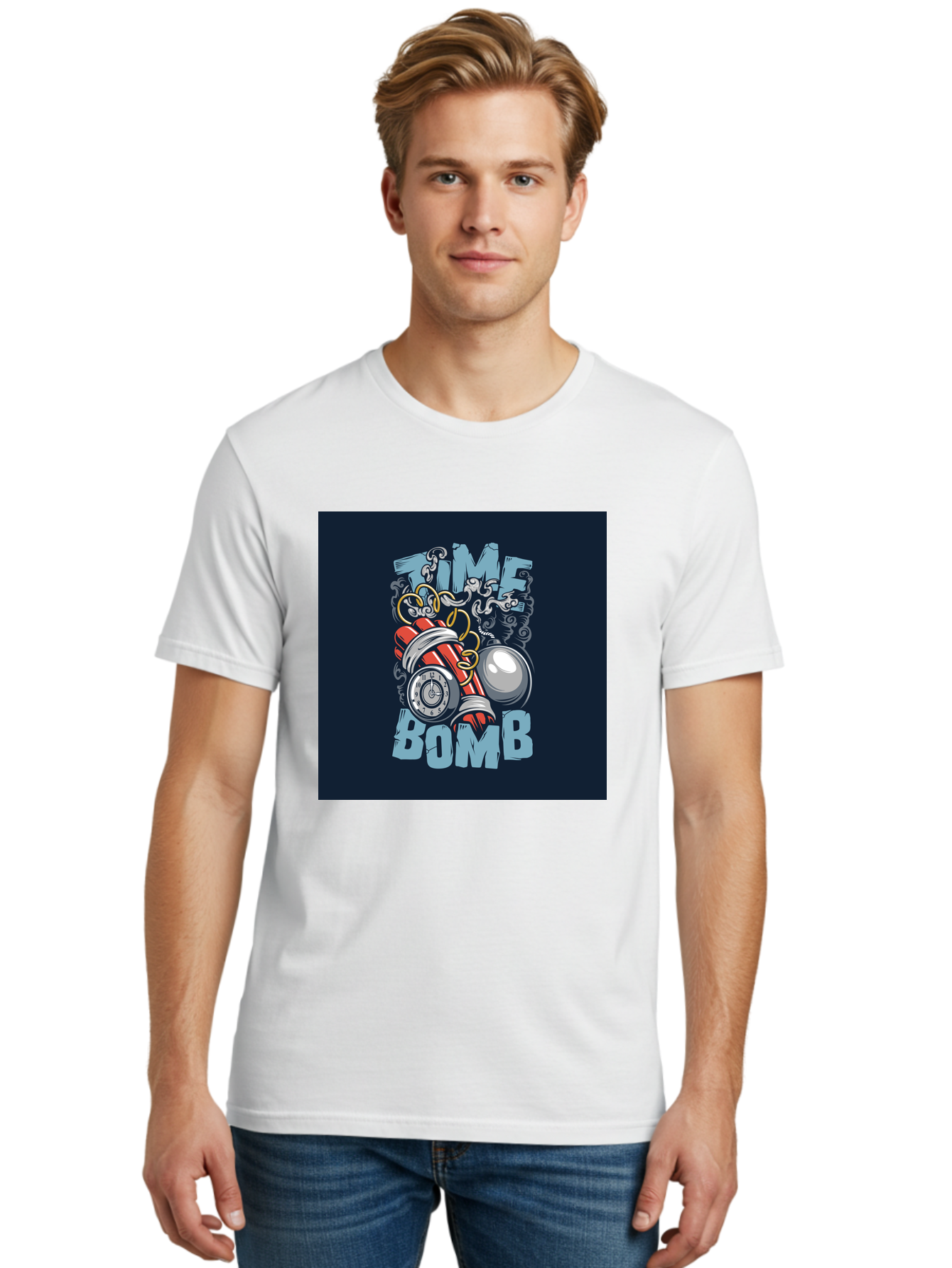 Time-Bomb Men'S Graphic Tee, 100% Cotton, Comfortable Casual Summer Wear, Machine Washable, Time Bomb Illustration, Cartoon Style, Dynamite Sticks, Clock Timer, Danger Alert, Bomb Threat, Countdown To Explosion, Cartoon Graphics, Comic Art Aab489 30