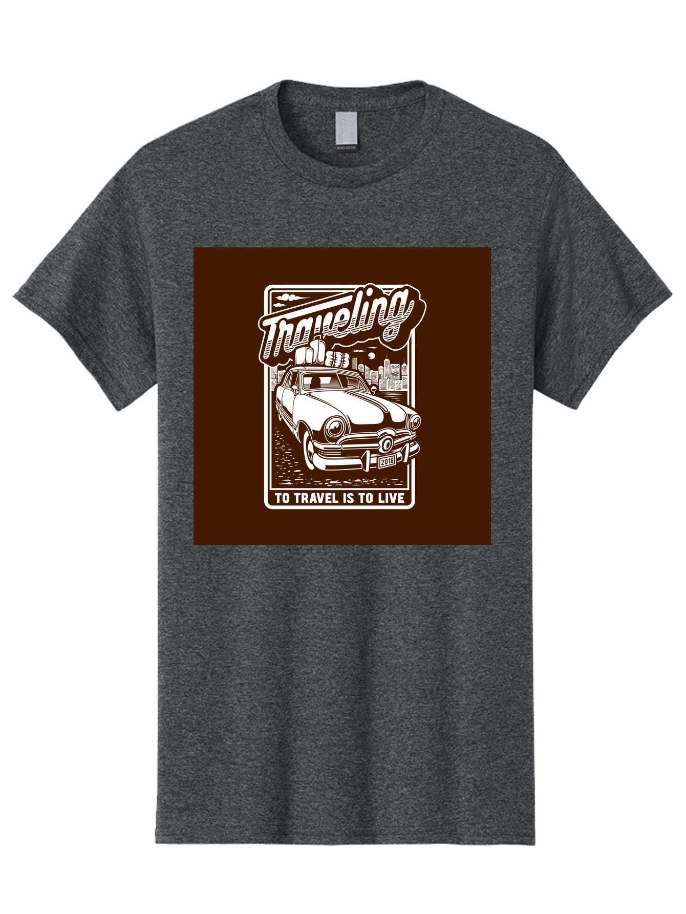 Traveling Men'S Graphic Tee, 100% Cotton, Comfortable Casual Summer Wear, Machine Washable, Vintage Car, Travel, Adventure, Classic Automobile, Cityscape, Road Trip, Exploration, Wanderlust, Traveling, To Travel Is To Live Aab490 4