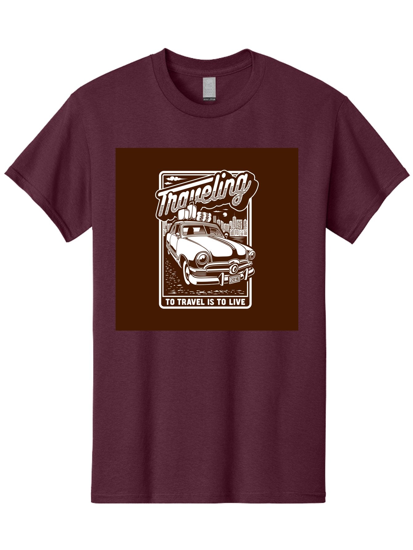 Traveling Men'S Graphic Tee, 100% Cotton, Comfortable Casual Summer Wear, Machine Washable, Vintage Car, Travel, Adventure, Classic Automobile, Cityscape, Road Trip, Exploration, Wanderlust, Traveling, To Travel Is To Live Aab490 12
