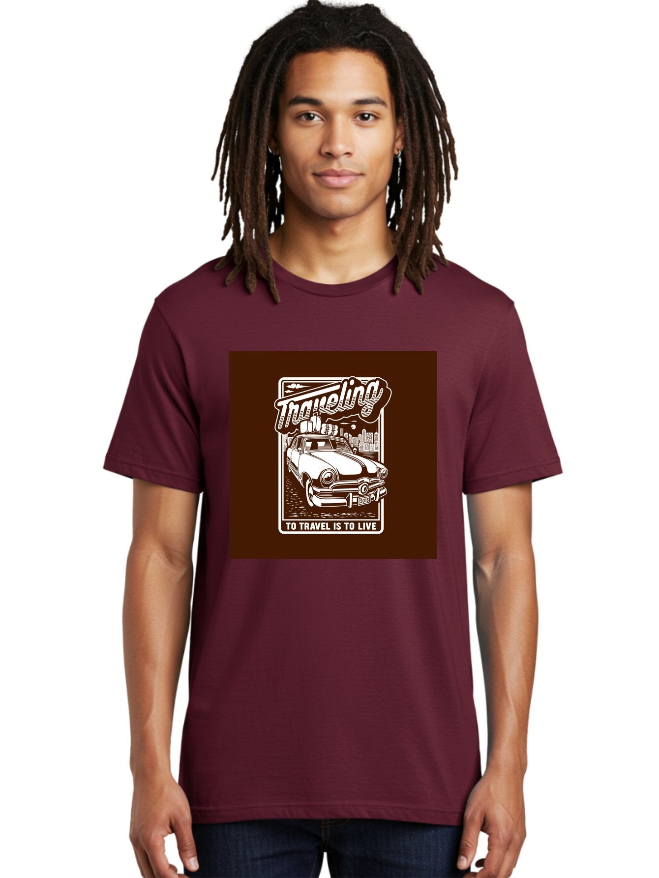 Traveling Men'S Graphic Tee, 100% Cotton, Comfortable Casual Summer Wear, Machine Washable, Vintage Car, Travel, Adventure, Classic Automobile, Cityscape, Road Trip, Exploration, Wanderlust, Traveling, To Travel Is To Live Aab490 28