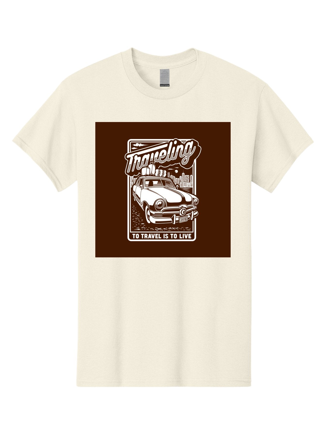Traveling Men'S Graphic Tee, 100% Cotton, Comfortable Casual Summer Wear, Machine Washable, Vintage Car, Travel, Adventure, Classic Automobile, Cityscape, Road Trip, Exploration, Wanderlust, Traveling, To Travel Is To Live Aab490 7