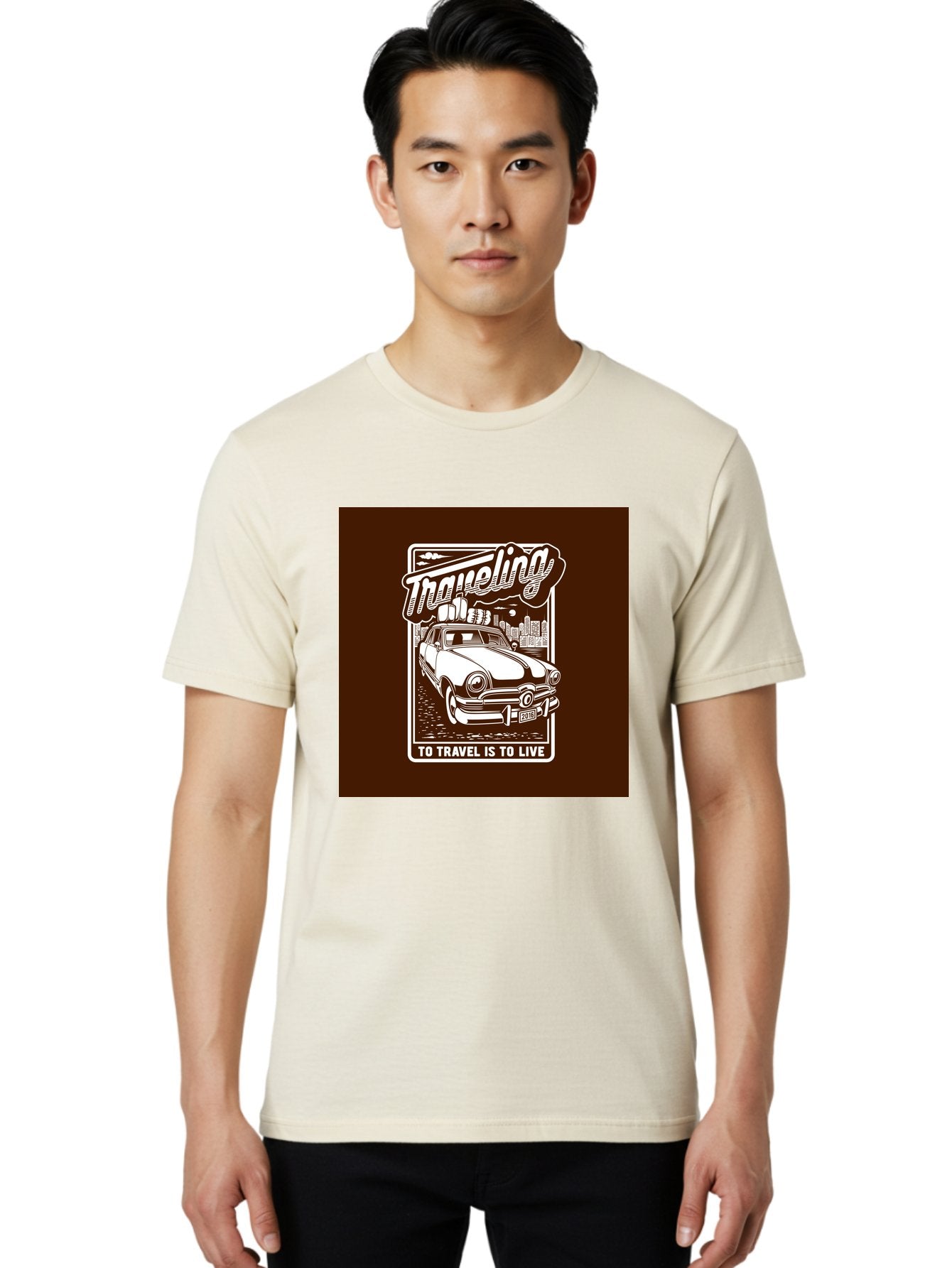 Traveling Men'S Graphic Tee, 100% Cotton, Comfortable Casual Summer Wear, Machine Washable, Vintage Car, Travel, Adventure, Classic Automobile, Cityscape, Road Trip, Exploration, Wanderlust, Traveling, To Travel Is To Live Aab490 16