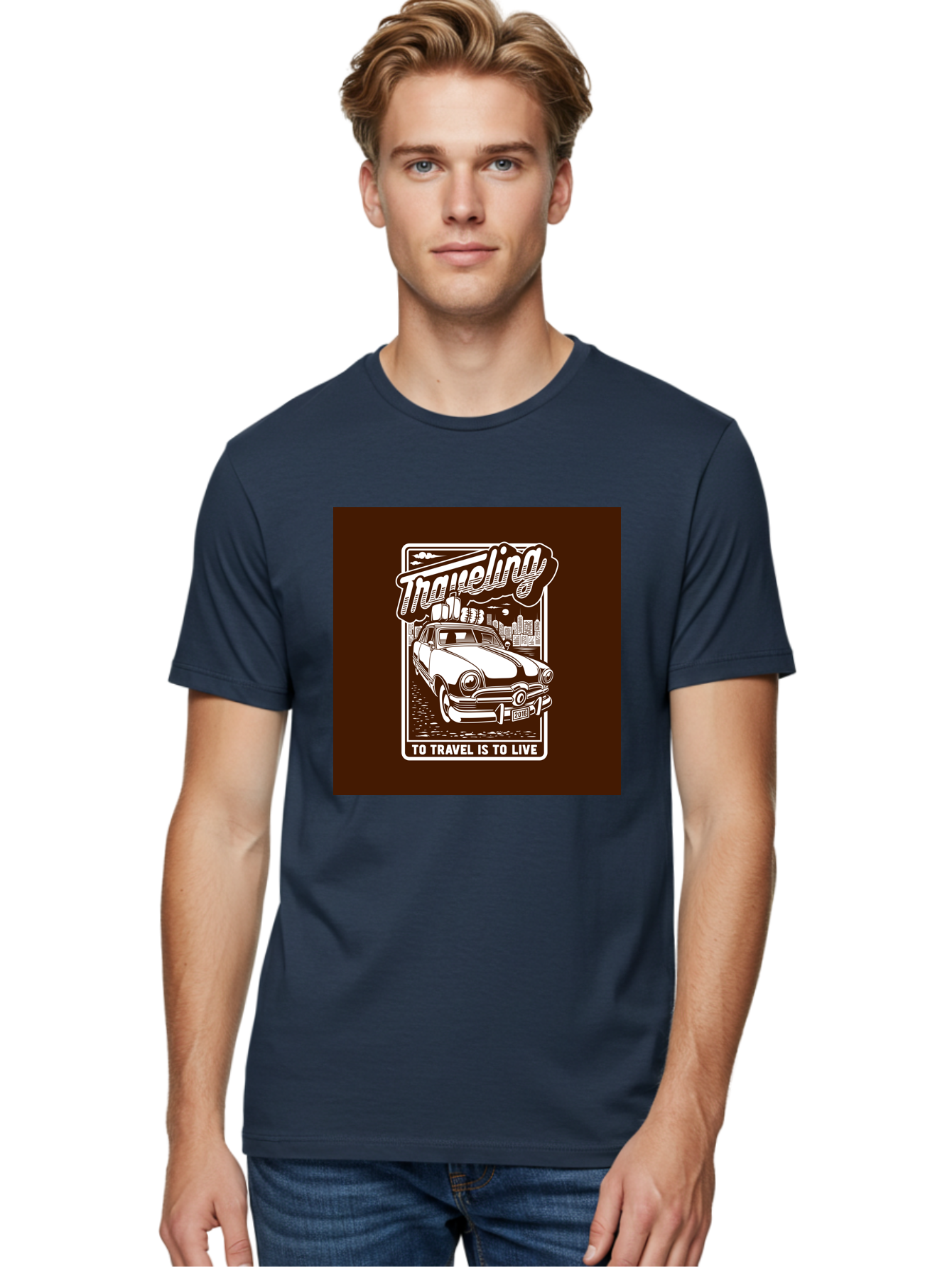 Traveling Men'S Graphic Tee, 100% Cotton, Comfortable Casual Summer Wear, Machine Washable, Vintage Car, Travel, Adventure, Classic Automobile, Cityscape, Road Trip, Exploration, Wanderlust, Traveling, To Travel Is To Live Aab490 20
