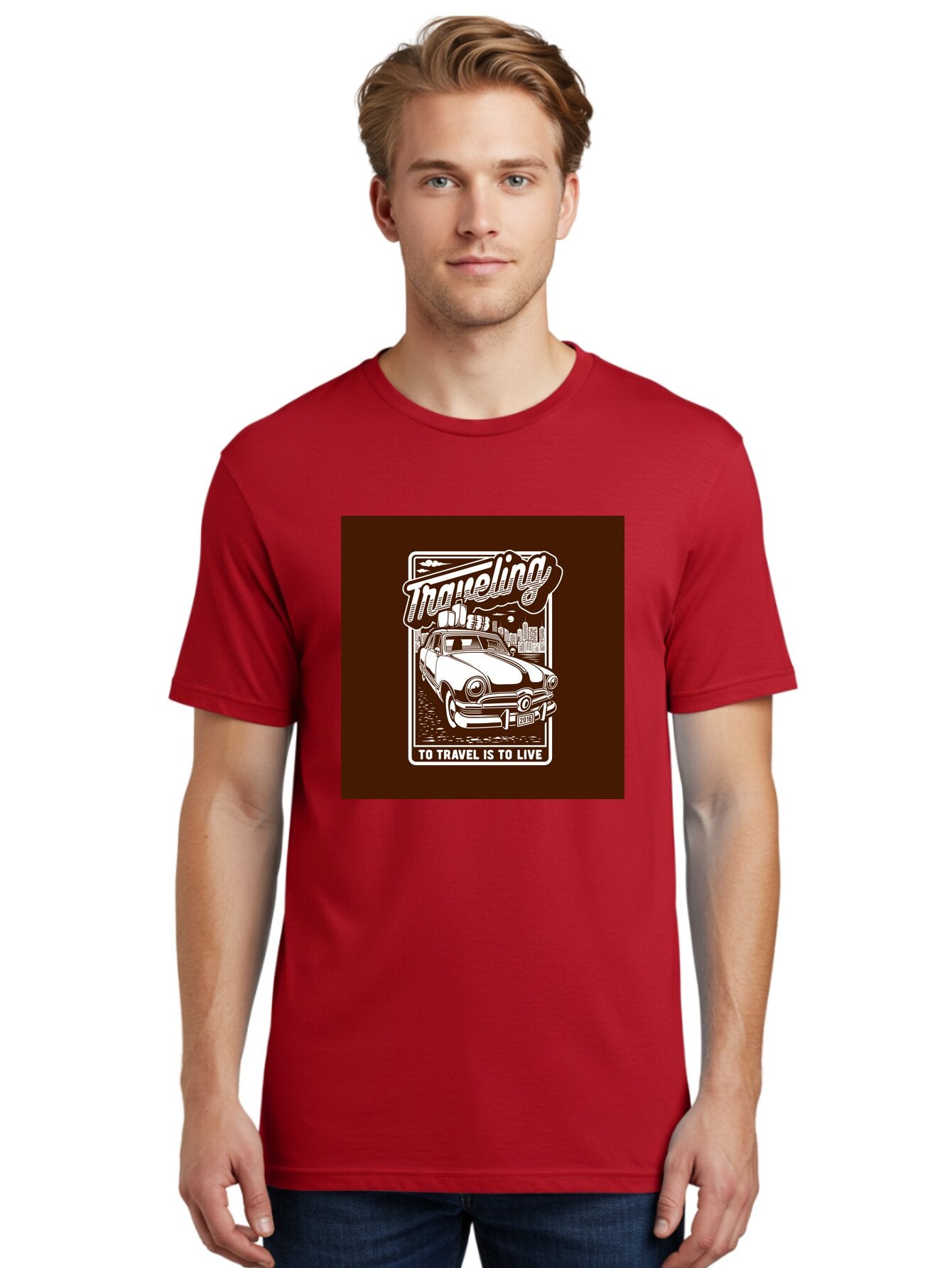 Traveling Men'S Graphic Tee, 100% Cotton, Comfortable Casual Summer Wear, Machine Washable, Vintage Car, Travel, Adventure, Classic Automobile, Cityscape, Road Trip, Exploration, Wanderlust, Traveling, To Travel Is To Live Aab490 29