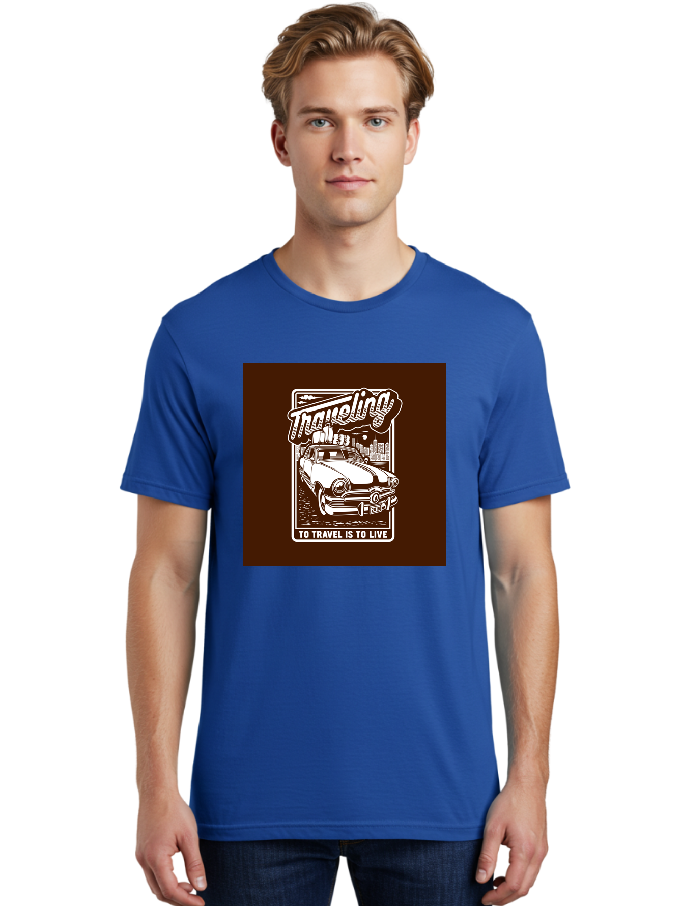 Traveling Men'S Graphic Tee, 100% Cotton, Comfortable Casual Summer Wear, Machine Washable, Vintage Car, Travel, Adventure, Classic Automobile, Cityscape, Road Trip, Exploration, Wanderlust, Traveling, To Travel Is To Live Aab490 26
