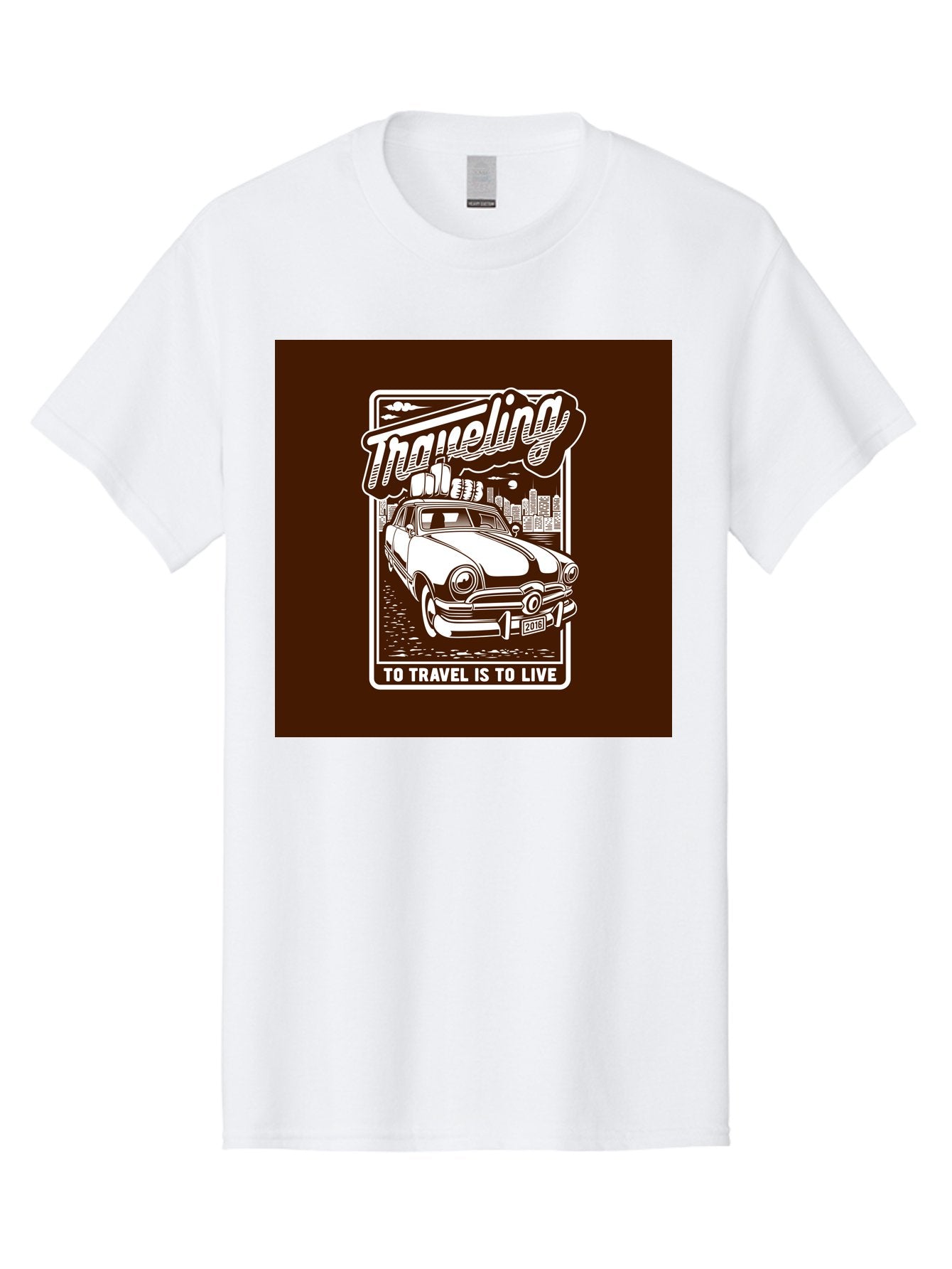 Traveling Men'S Graphic Tee, 100% Cotton, Comfortable Casual Summer Wear, Machine Washable, Vintage Car, Travel, Adventure, Classic Automobile, Cityscape, Road Trip, Exploration, Wanderlust, Traveling, To Travel Is To Live Aab490 3