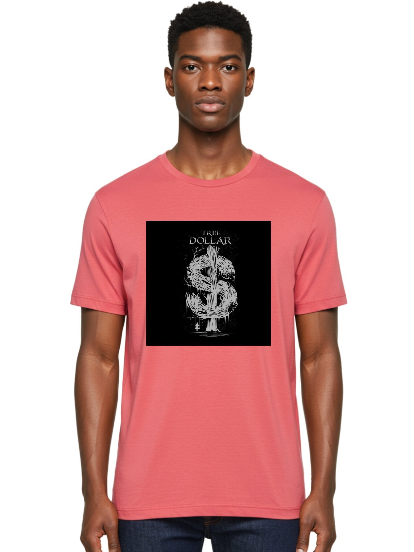 Tree-Dollar Men'S Graphic Tee, 100% Cotton, Comfortable Casual Summer Wear, Machine Washable, Dollar Sign Made Of Tree Branches, Wooden Currency Symbol, Environmental Finance, Eco-Friendly Money, Twisted Tree Trunk, Drip Art, Aab491 22