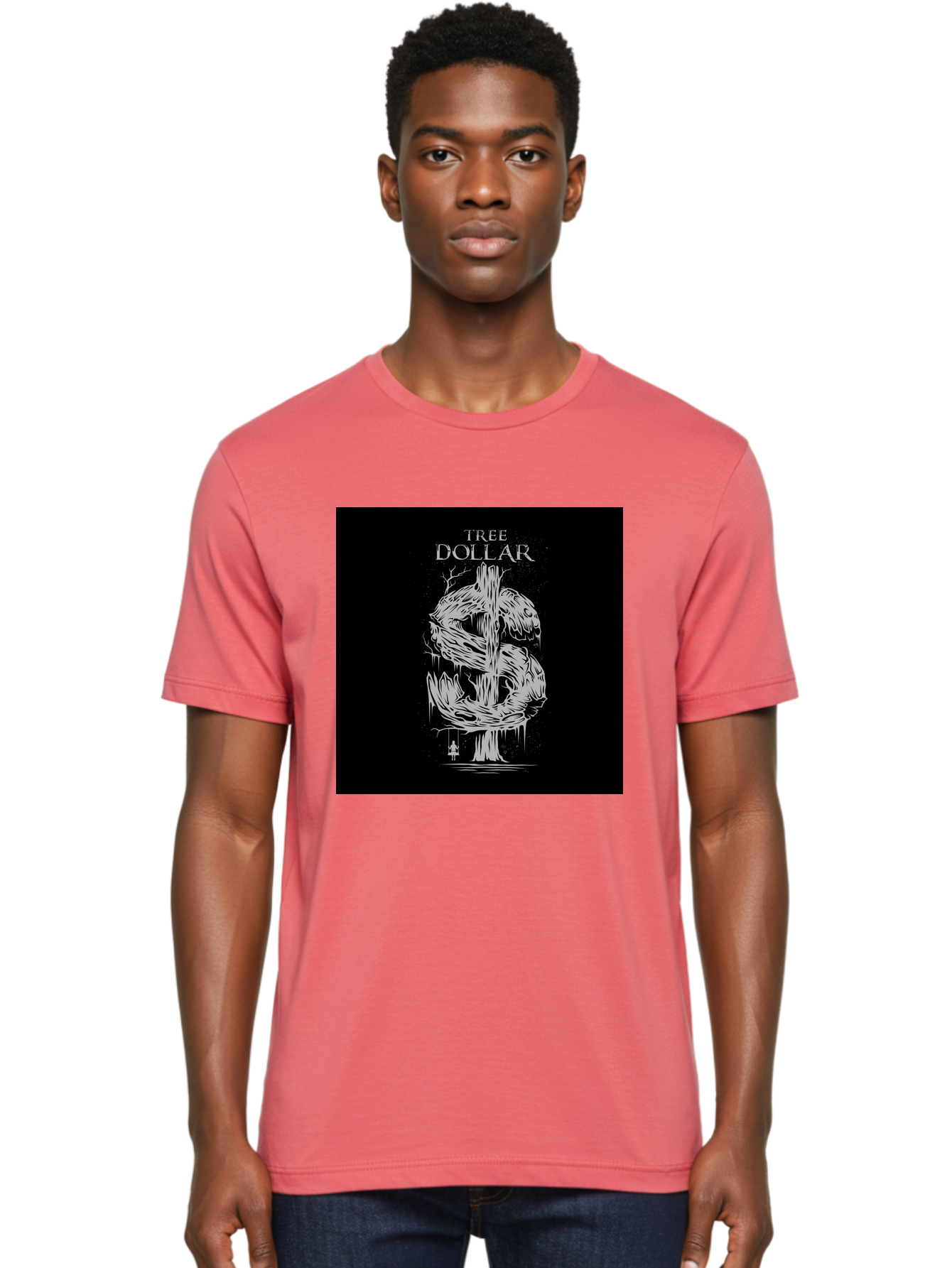 Tree-Dollar Men'S Graphic Tee, 100% Cotton, Comfortable Casual Summer Wear, Machine Washable, Dollar Sign Made Of Tree Branches, Wooden Currency Symbol, Environmental Finance, Eco-Friendly Money, Twisted Tree Trunk, Drip Art, Aab491 6
