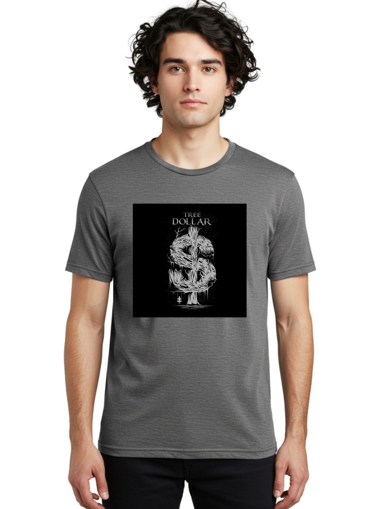 Tree-Dollar Men'S Graphic Tee, 100% Cotton, Comfortable Casual Summer Wear, Machine Washable, Dollar Sign Made Of Tree Branches, Wooden Currency Symbol, Environmental Finance, Eco-Friendly Money, Twisted Tree Trunk, Drip Art, Aab491 26