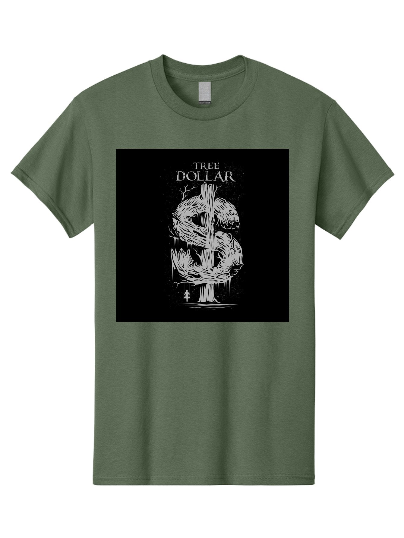 Tree-Dollar Men'S Graphic Tee, 100% Cotton, Comfortable Casual Summer Wear, Machine Washable, Dollar Sign Made Of Tree Branches, Wooden Currency Symbol, Environmental Finance, Eco-Friendly Money, Twisted Tree Trunk, Drip Art, Aab491 15