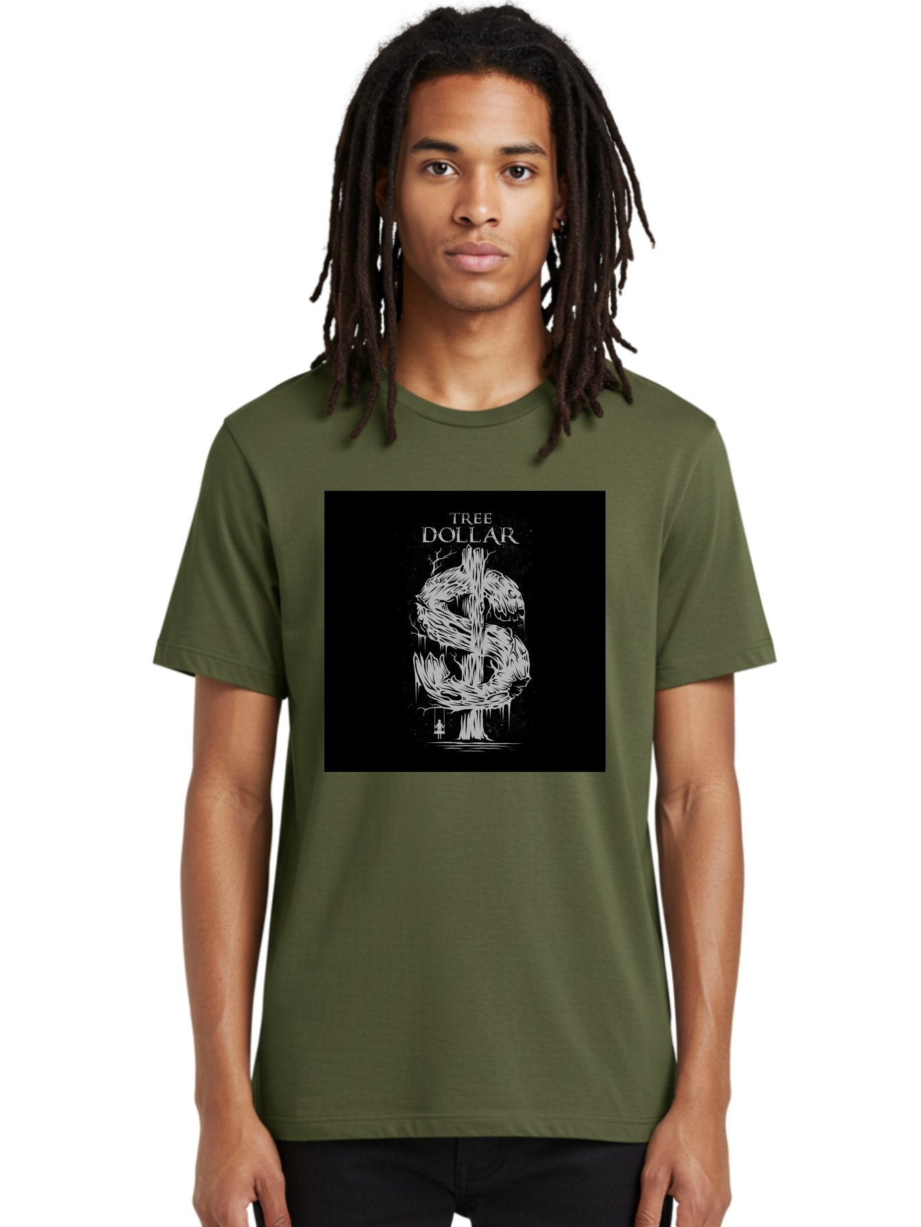 Tree-Dollar Men'S Graphic Tee, 100% Cotton, Comfortable Casual Summer Wear, Machine Washable, Dollar Sign Made Of Tree Branches, Wooden Currency Symbol, Environmental Finance, Eco-Friendly Money, Twisted Tree Trunk, Drip Art, Aab491 30