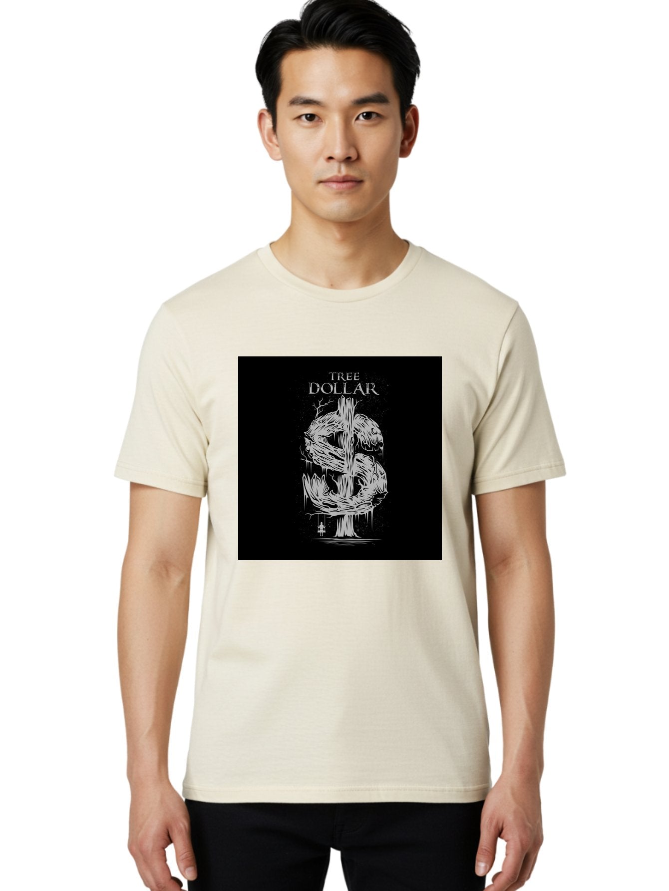 Tree-Dollar Men'S Graphic Tee, 100% Cotton, Comfortable Casual Summer Wear, Machine Washable, Dollar Sign Made Of Tree Branches, Wooden Currency Symbol, Environmental Finance, Eco-Friendly Money, Twisted Tree Trunk, Drip Art, Aab491 27