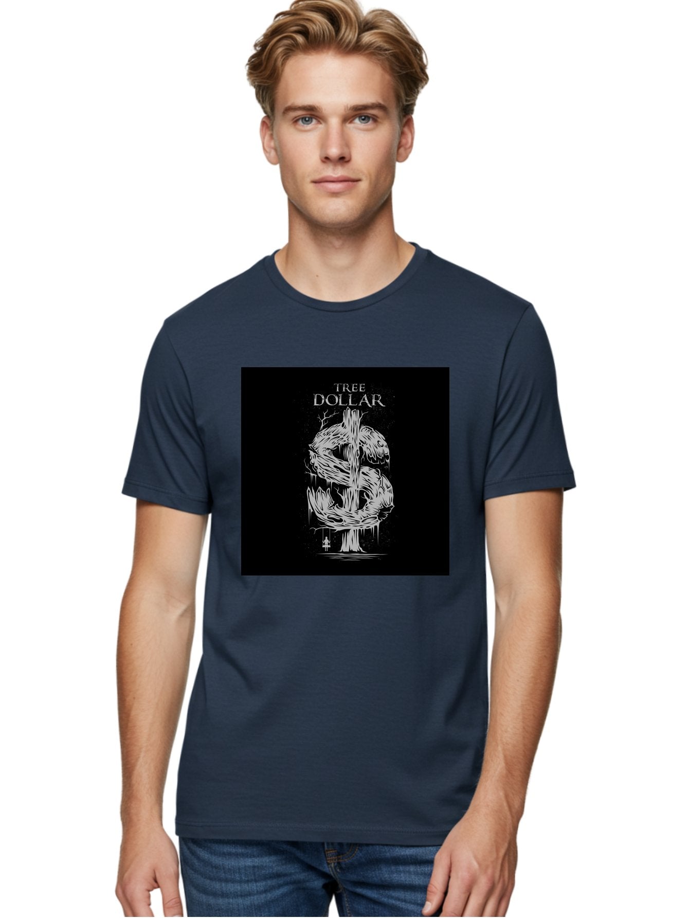 Tree-Dollar Men'S Graphic Tee, 100% Cotton, Comfortable Casual Summer Wear, Machine Washable, Dollar Sign Made Of Tree Branches, Wooden Currency Symbol, Environmental Finance, Eco-Friendly Money, Twisted Tree Trunk, Drip Art, Aab491 25