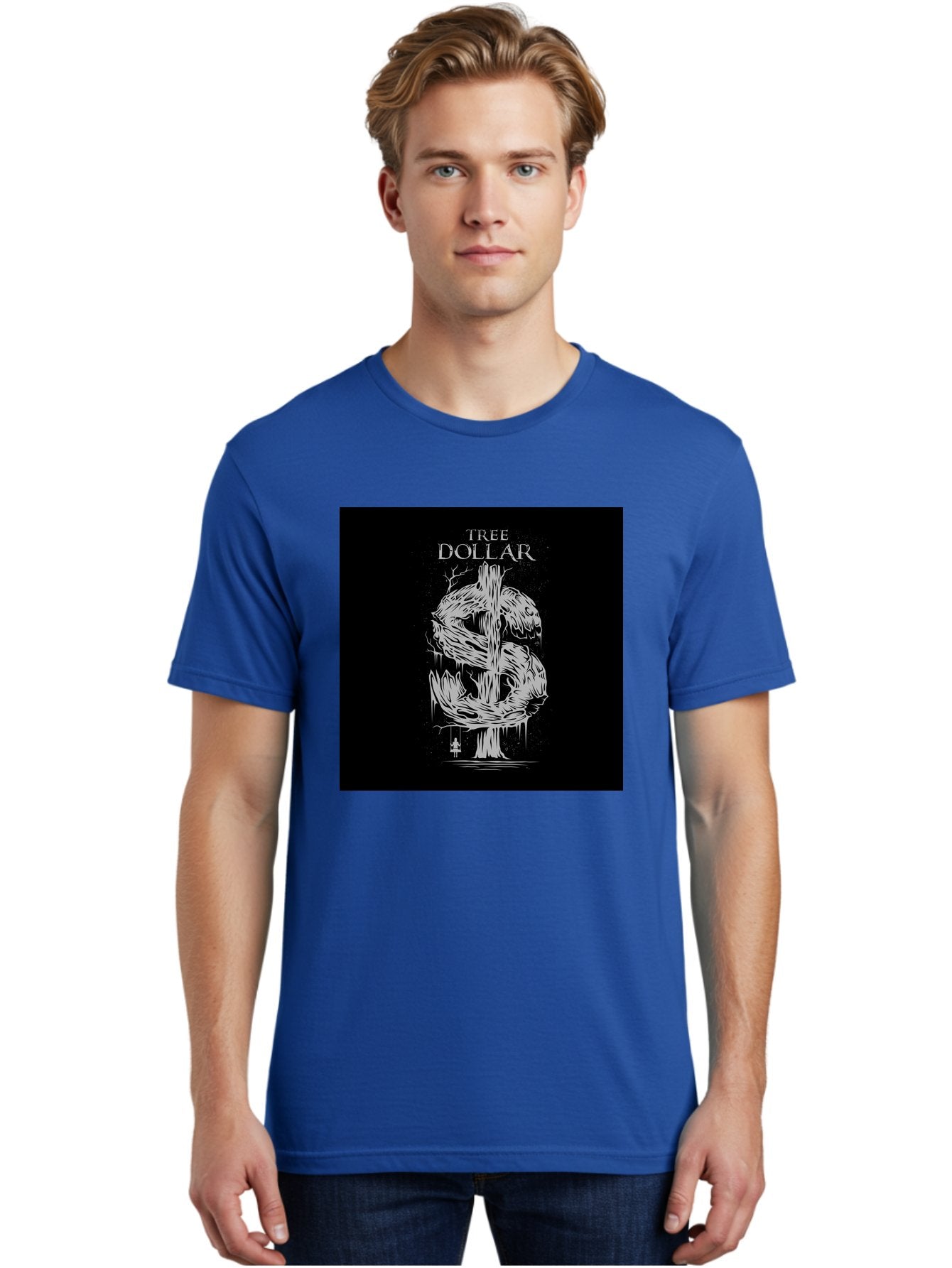 Tree-Dollar Men'S Graphic Tee, 100% Cotton, Comfortable Casual Summer Wear, Machine Washable, Dollar Sign Made Of Tree Branches, Wooden Currency Symbol, Environmental Finance, Eco-Friendly Money, Twisted Tree Trunk, Drip Art, Aab491 16